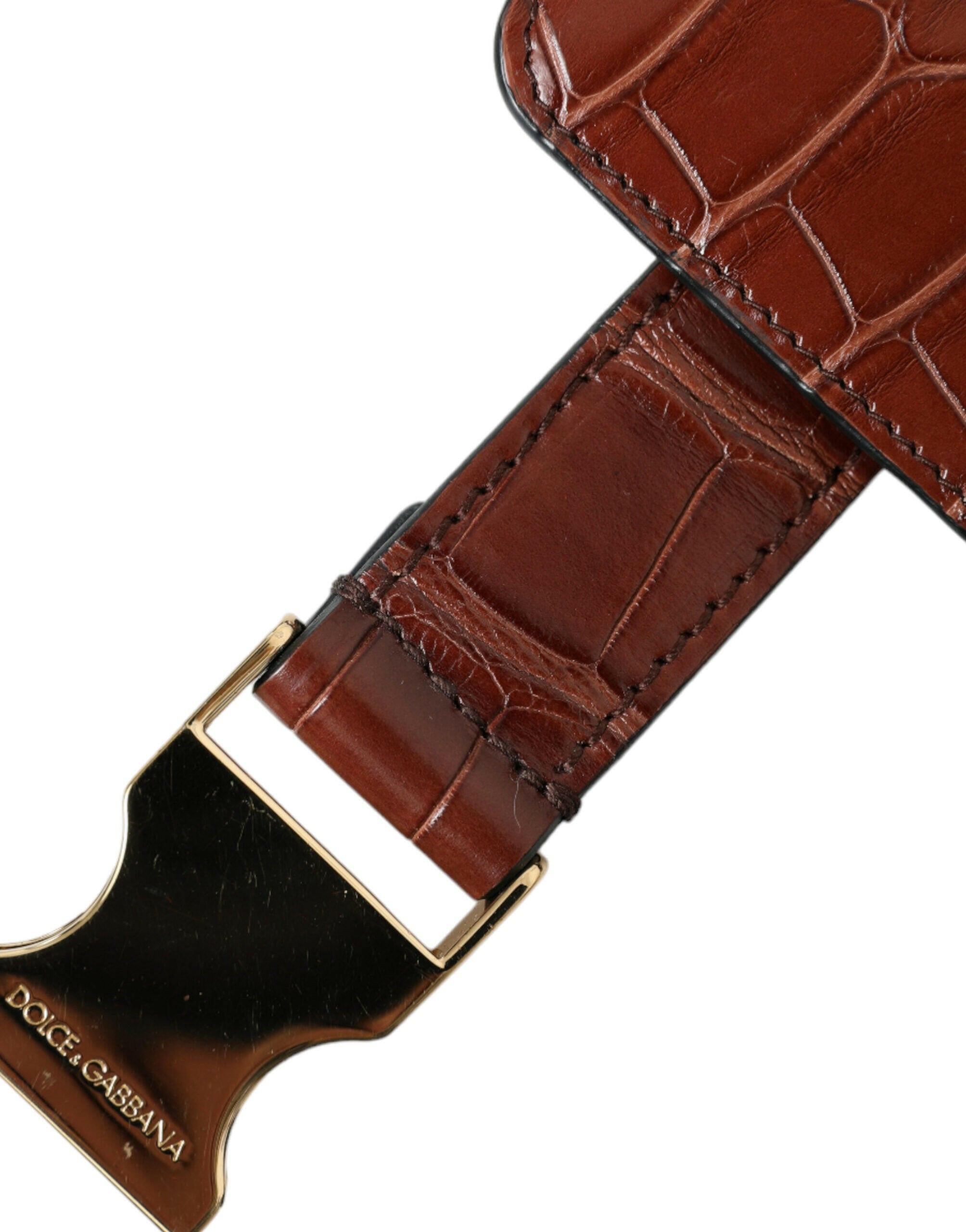 Dolce & Gabbana Brown Alligator Leather Airpods Case Coin Purse Wallet.