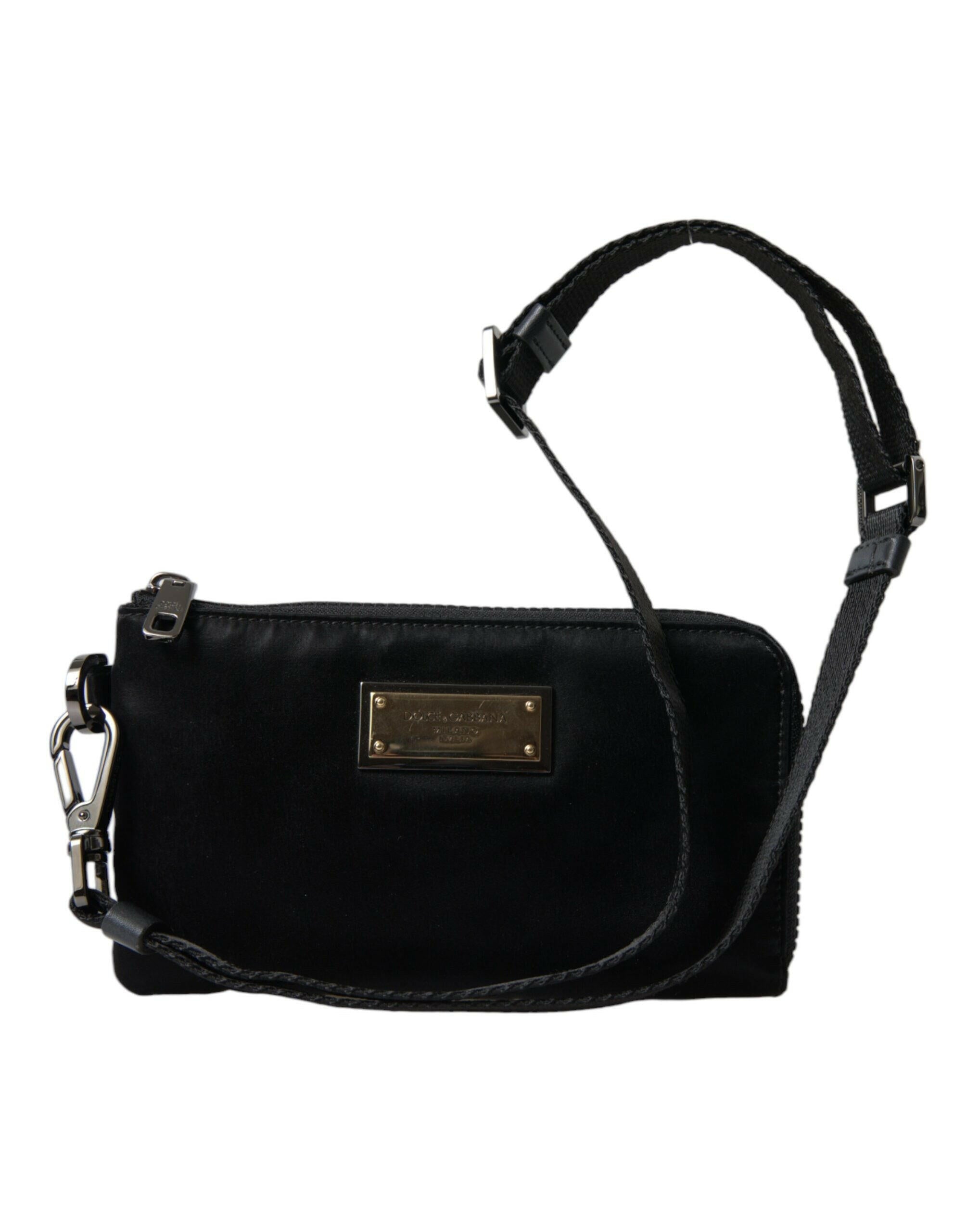 Dolce & Gabbana Black Nylon Logo Plaque Keyring Pouch Clutch Bag.
