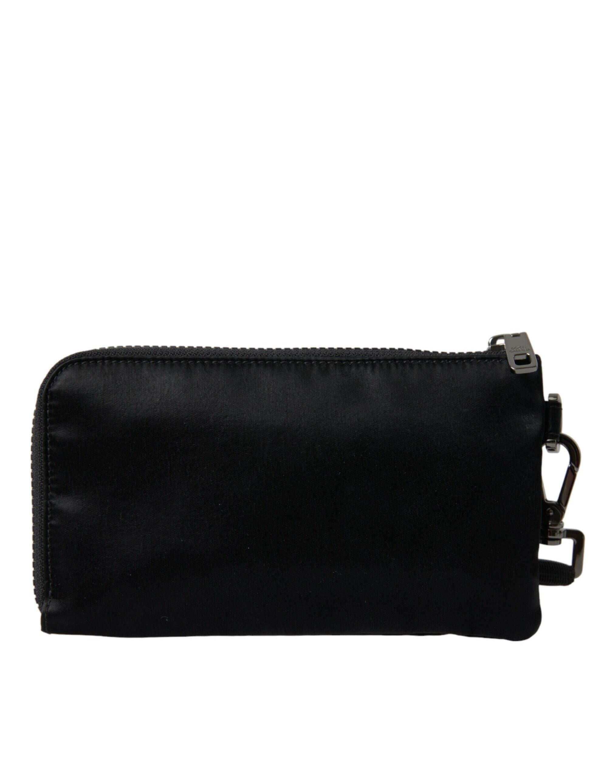 Dolce & Gabbana Black Nylon Logo Plaque Keyring Pouch Clutch Bag.