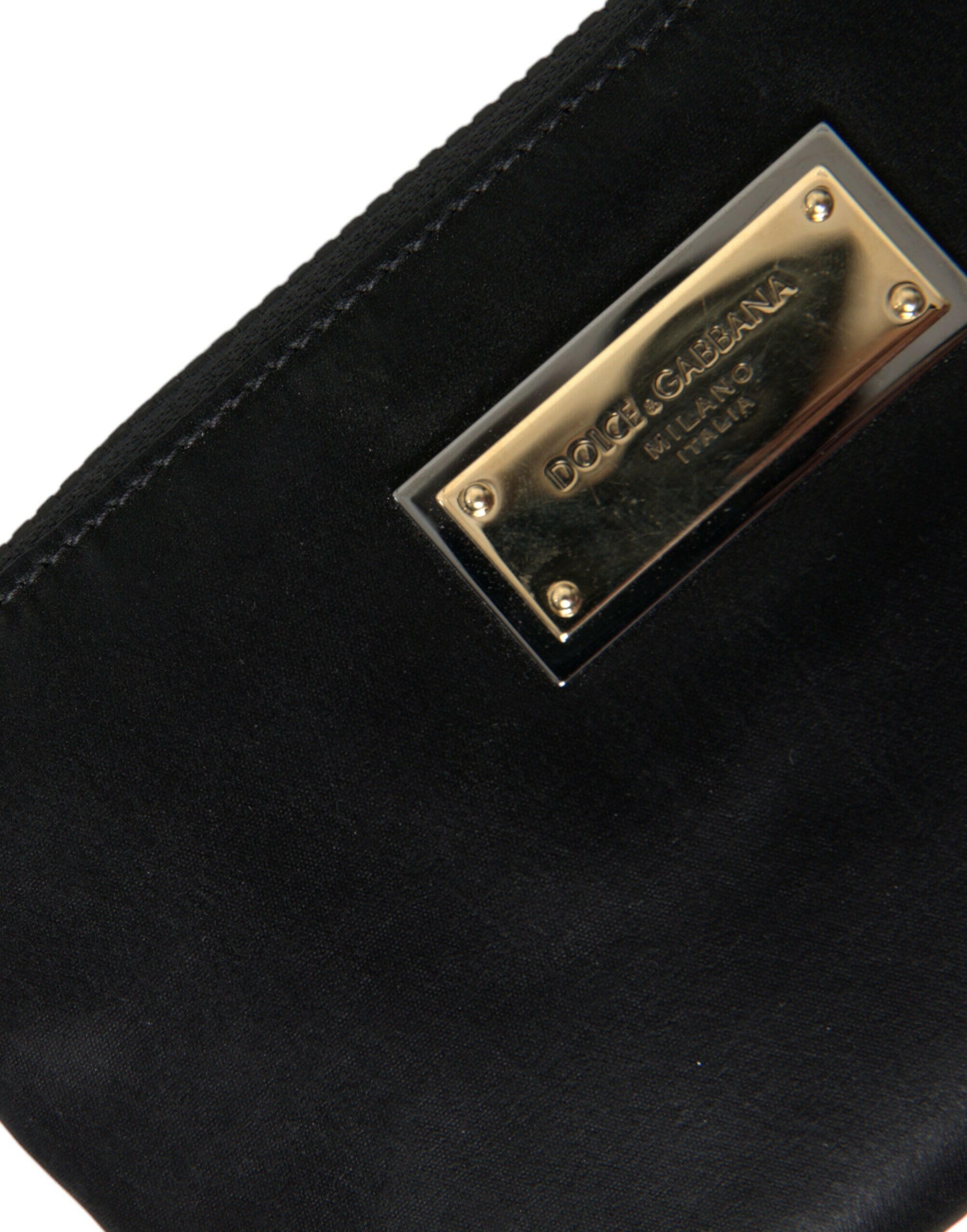 Dolce & Gabbana Black Nylon Logo Plaque Keyring Pouch Clutch Bag.