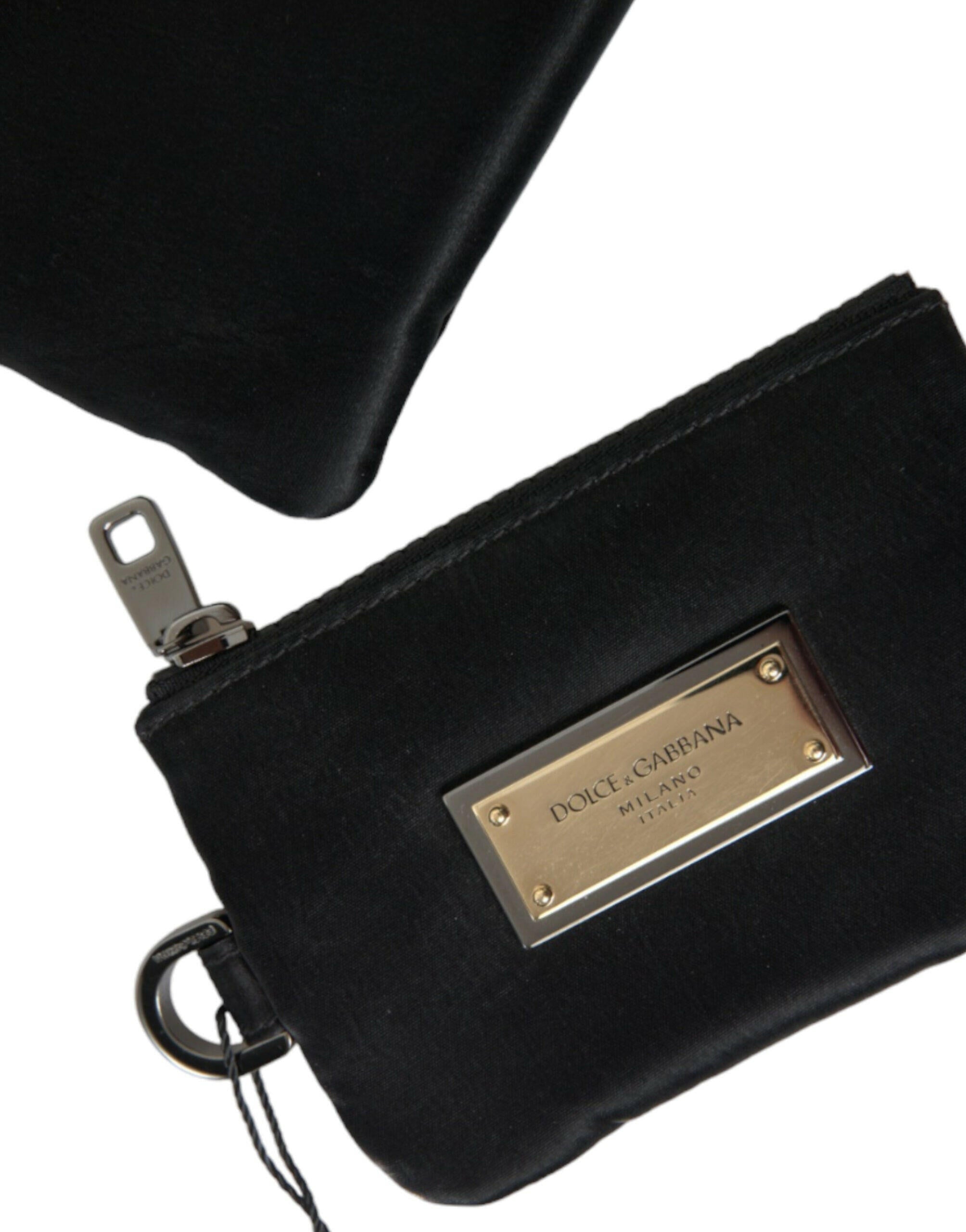 Dolce & Gabbana Black Nylon Logo Plaque Keyring Pouch Clutch Bag.