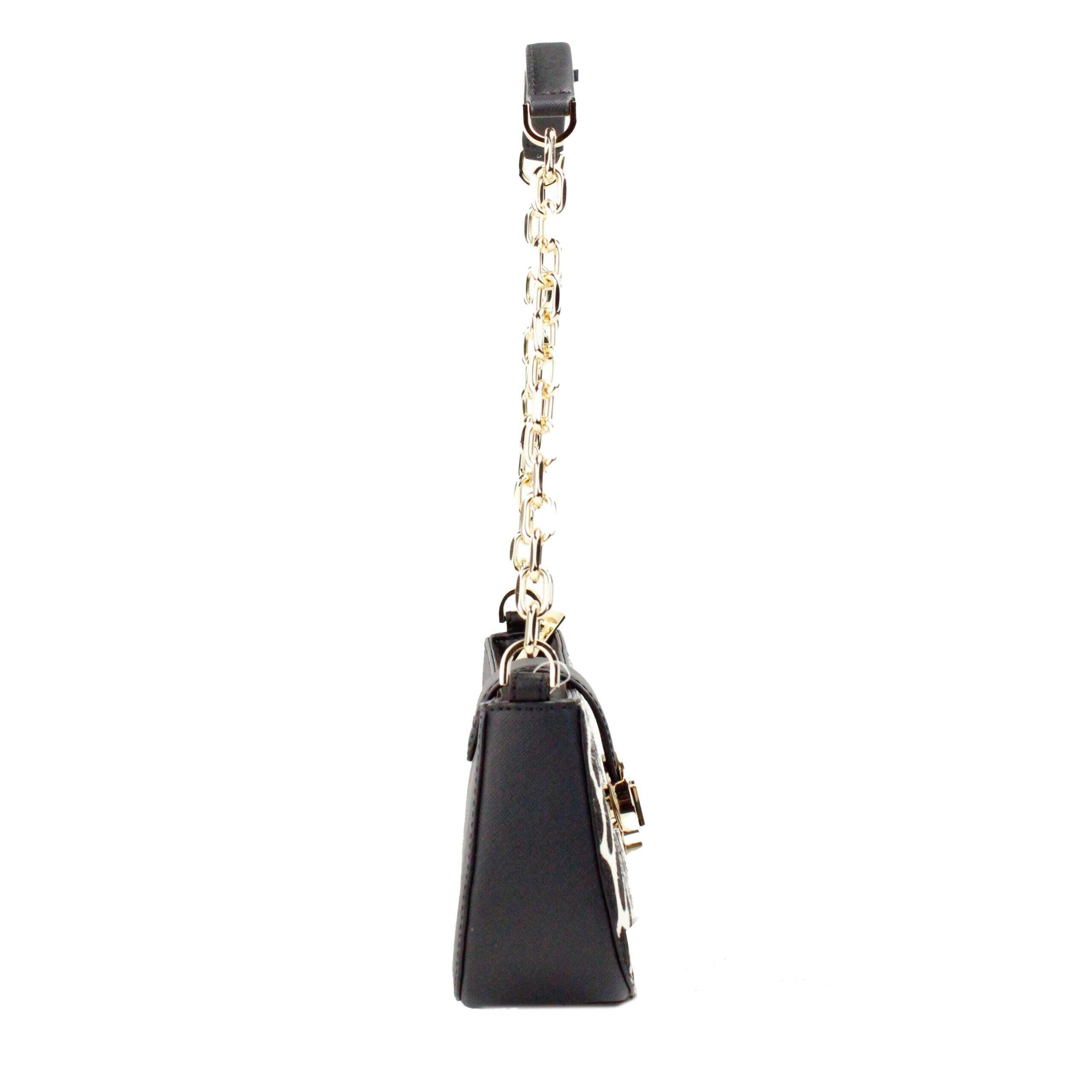 Michael Kors Carmen Small Black Haircalf Pouchette Shoulder Crossbody Bag.
