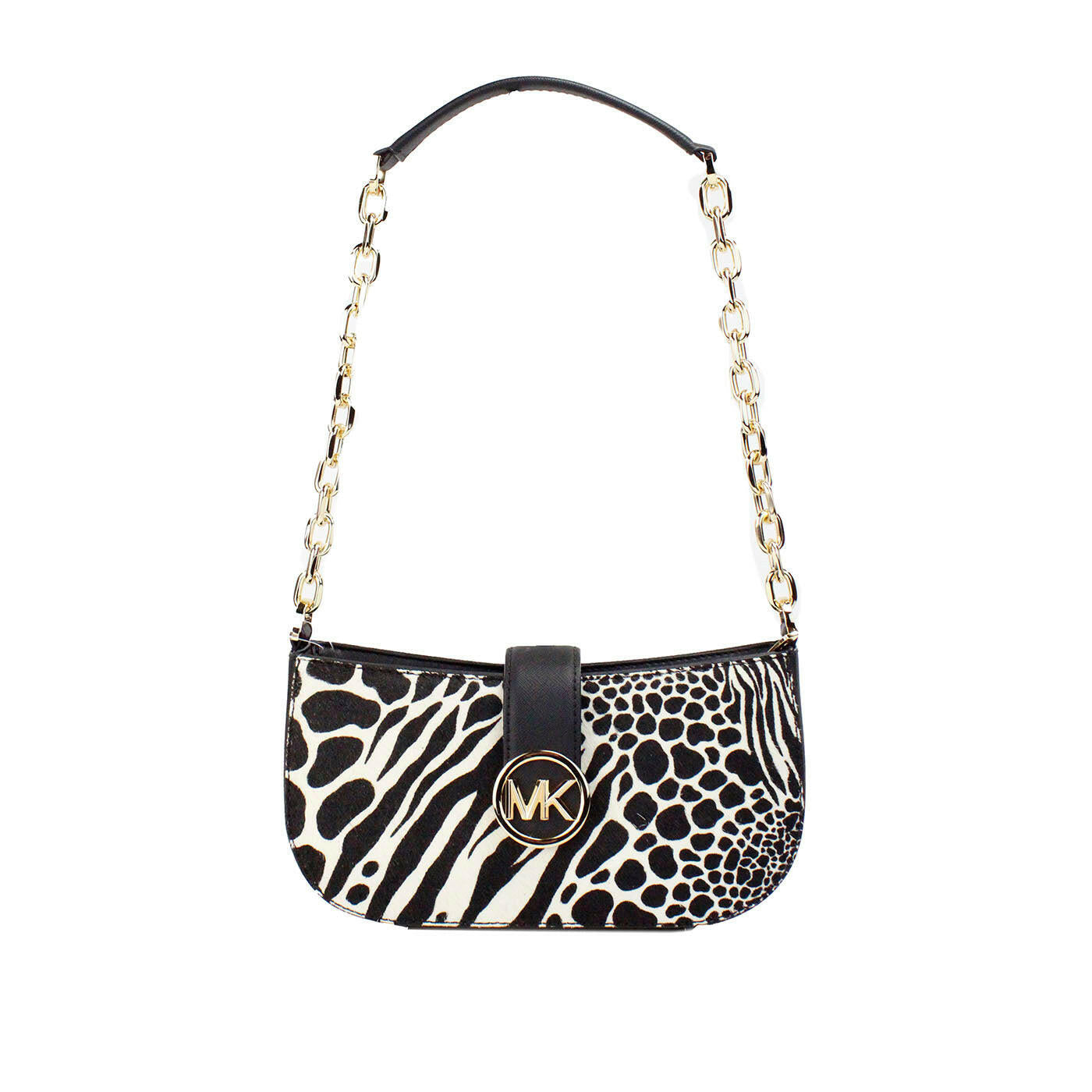 Michael Kors Carmen Small Black Haircalf Pouchette Shoulder Crossbody Bag.