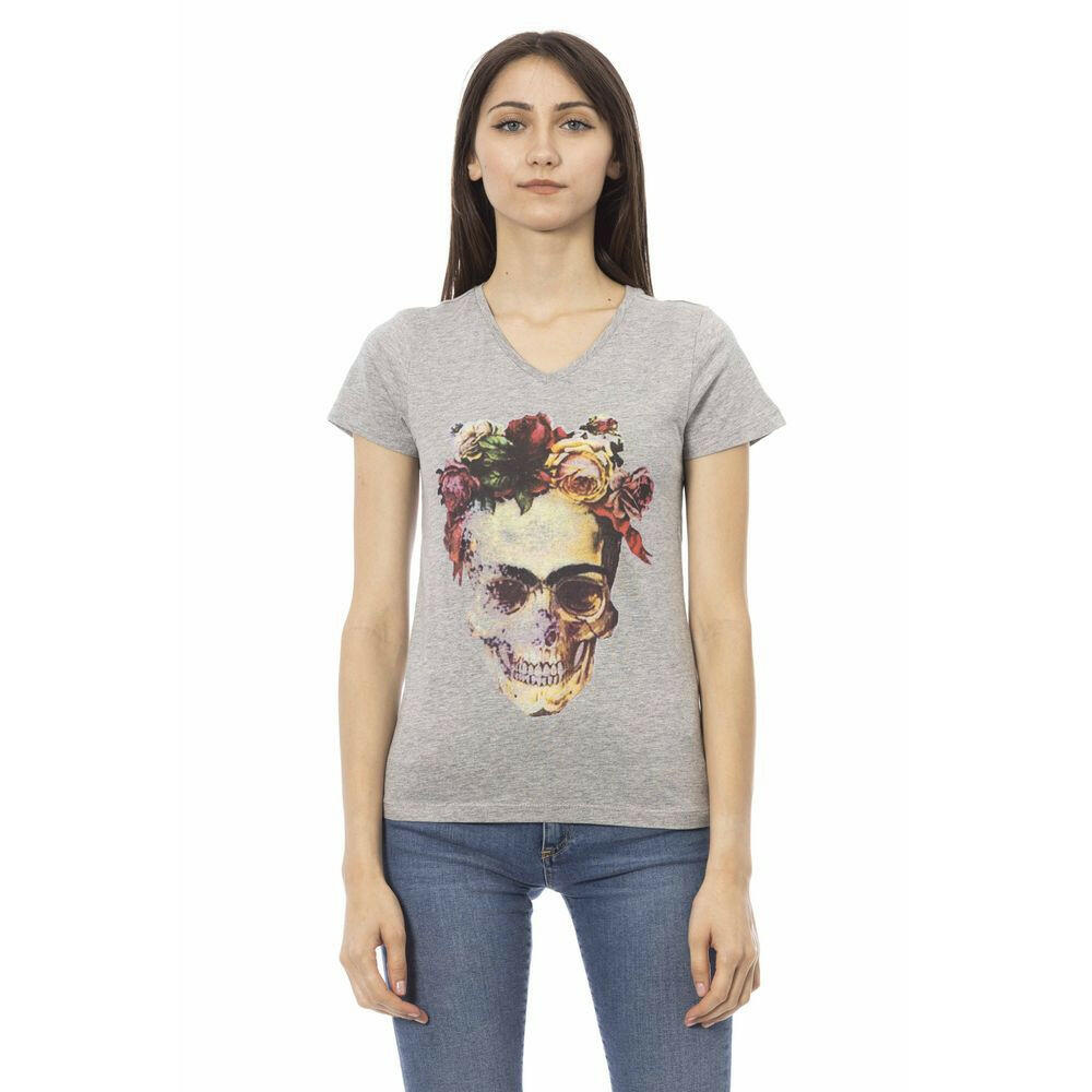 Trussardi Action Gray Cotton Women V-Neck Top.