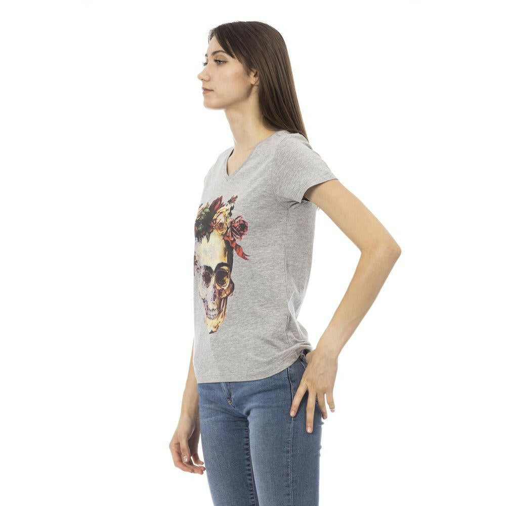 Trussardi Action Gray Cotton Women V-Neck Top.