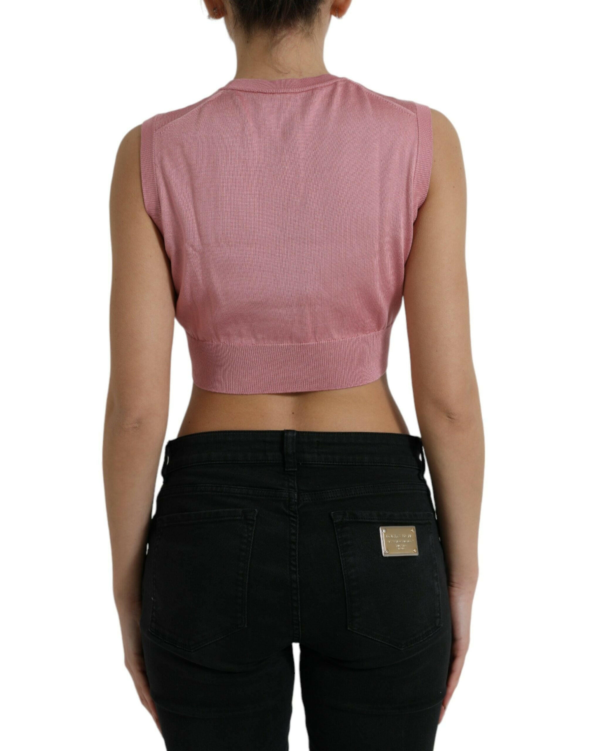 Dolce & Gabbana Pink Crew Neck Cropped Sleeveless Tank Top.