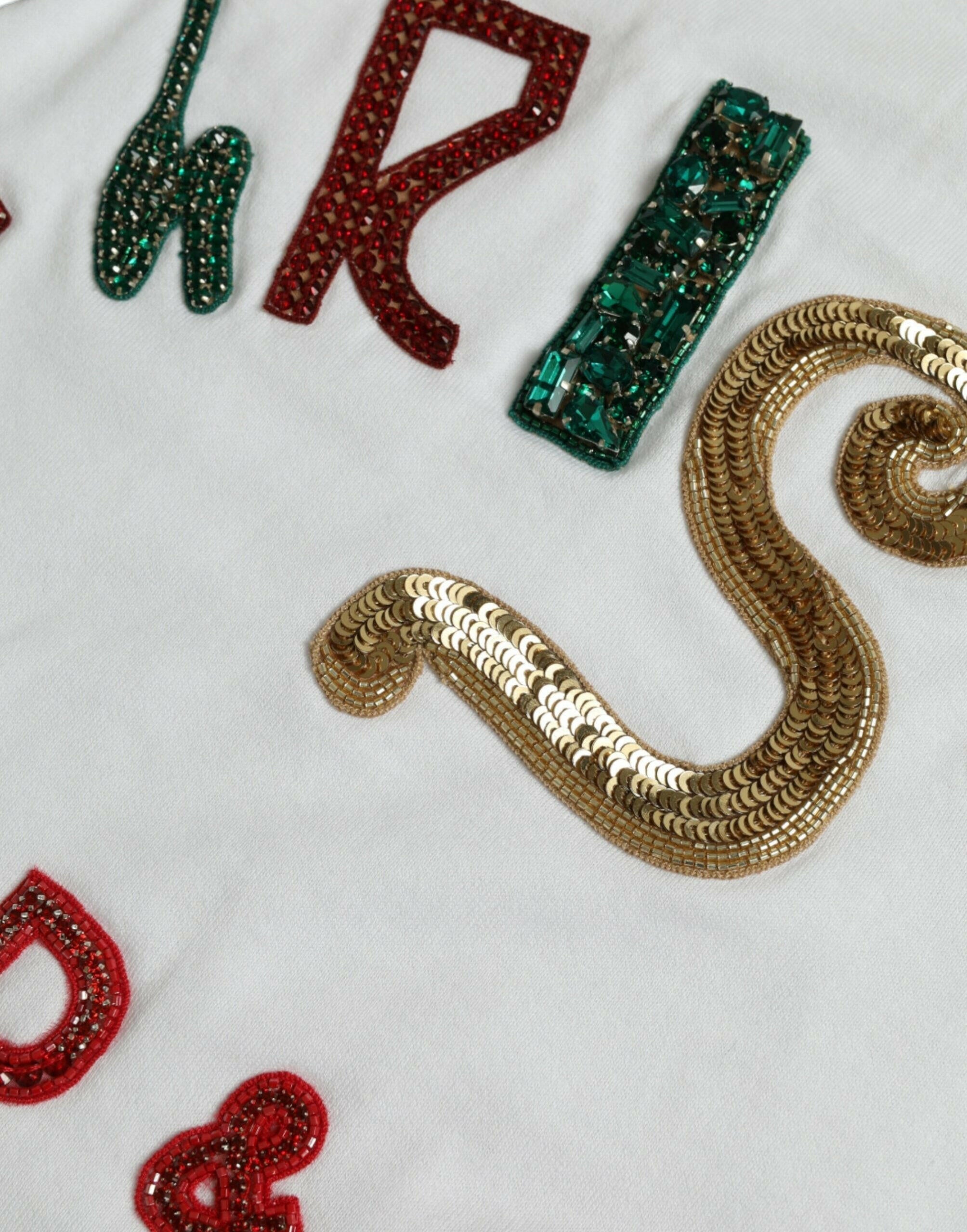 Dolce & Gabbana White Cotton Christmas Sequin Fur T-shirt.