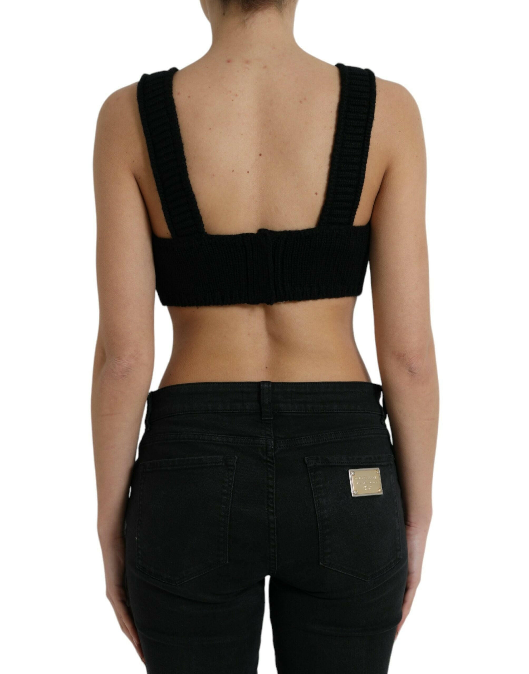 Dolce & Gabbana Black Cropped Cashmere V-neck Bustier Top.