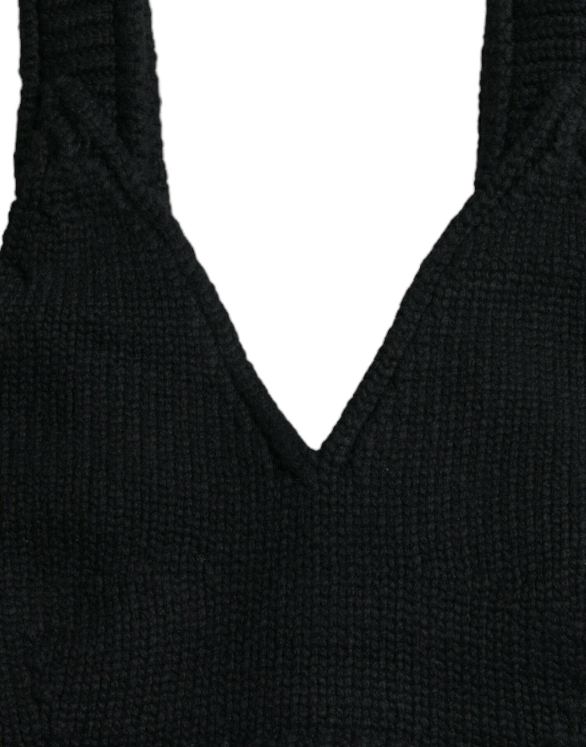 Dolce & Gabbana Black Cropped Cashmere V-neck Bustier Top.