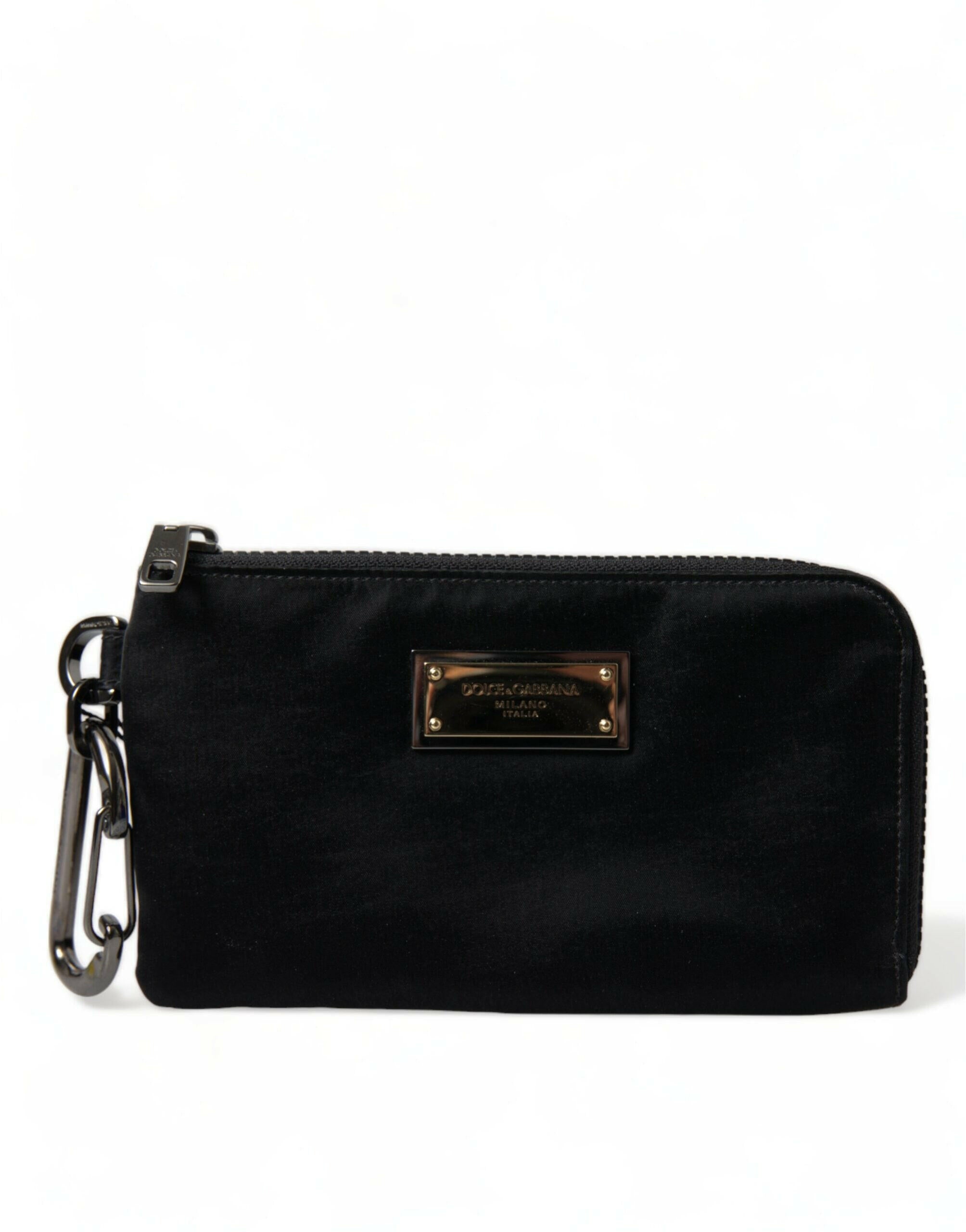 Dolce & Gabbana Black Nylon Logo Plaque Keyring Pouch Clutch Bag.