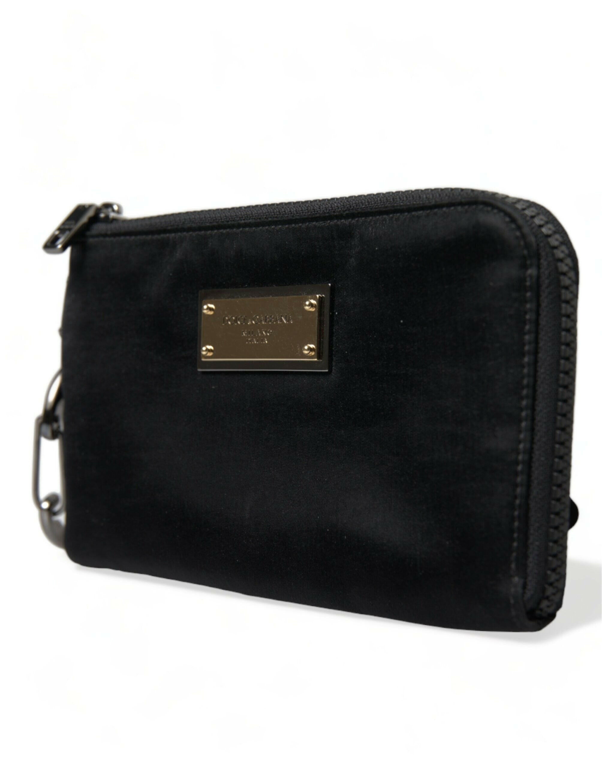 Dolce & Gabbana Black Nylon Logo Plaque Keyring Pouch Clutch Bag.