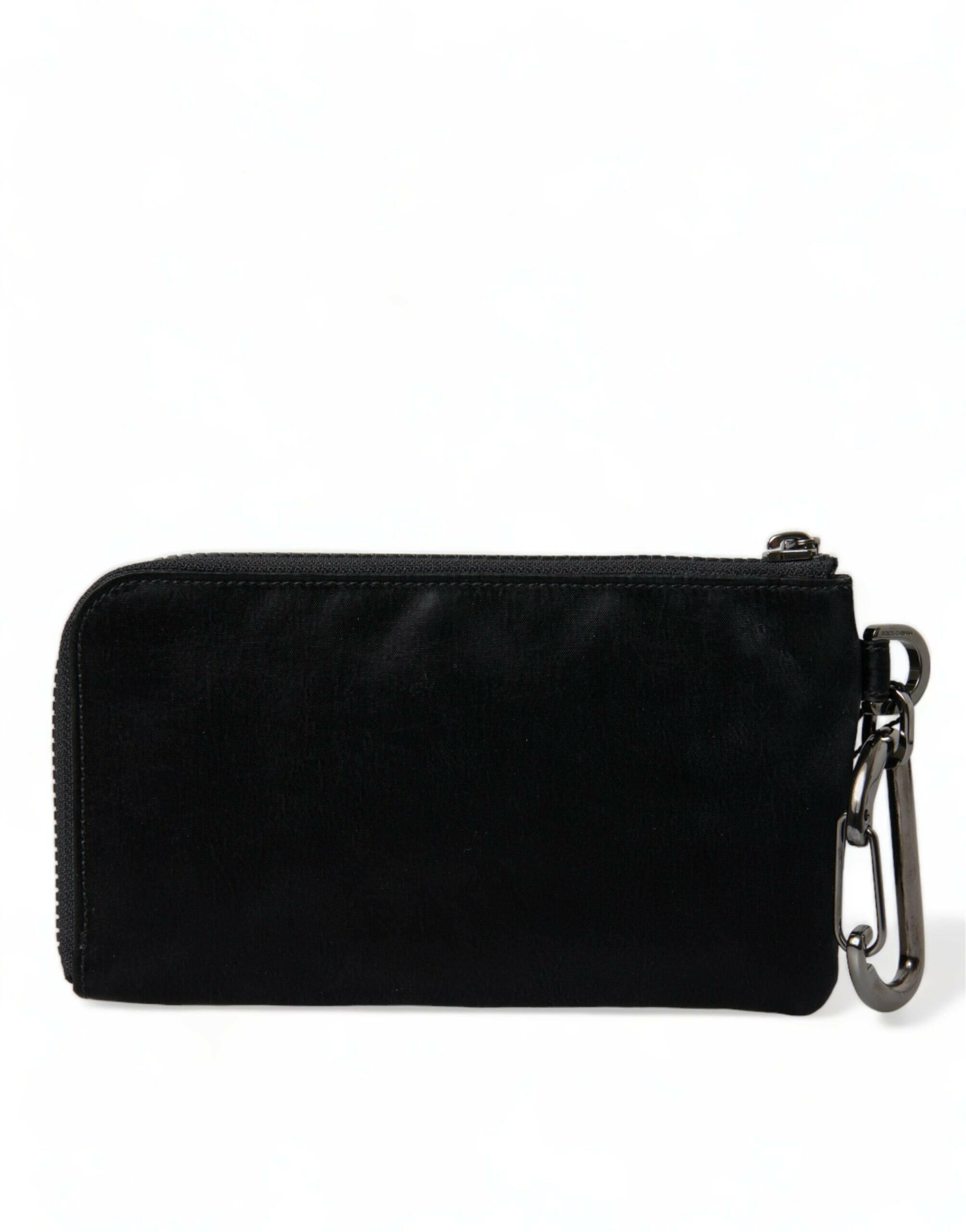 Dolce & Gabbana Black Nylon Logo Plaque Keyring Pouch Clutch Bag.
