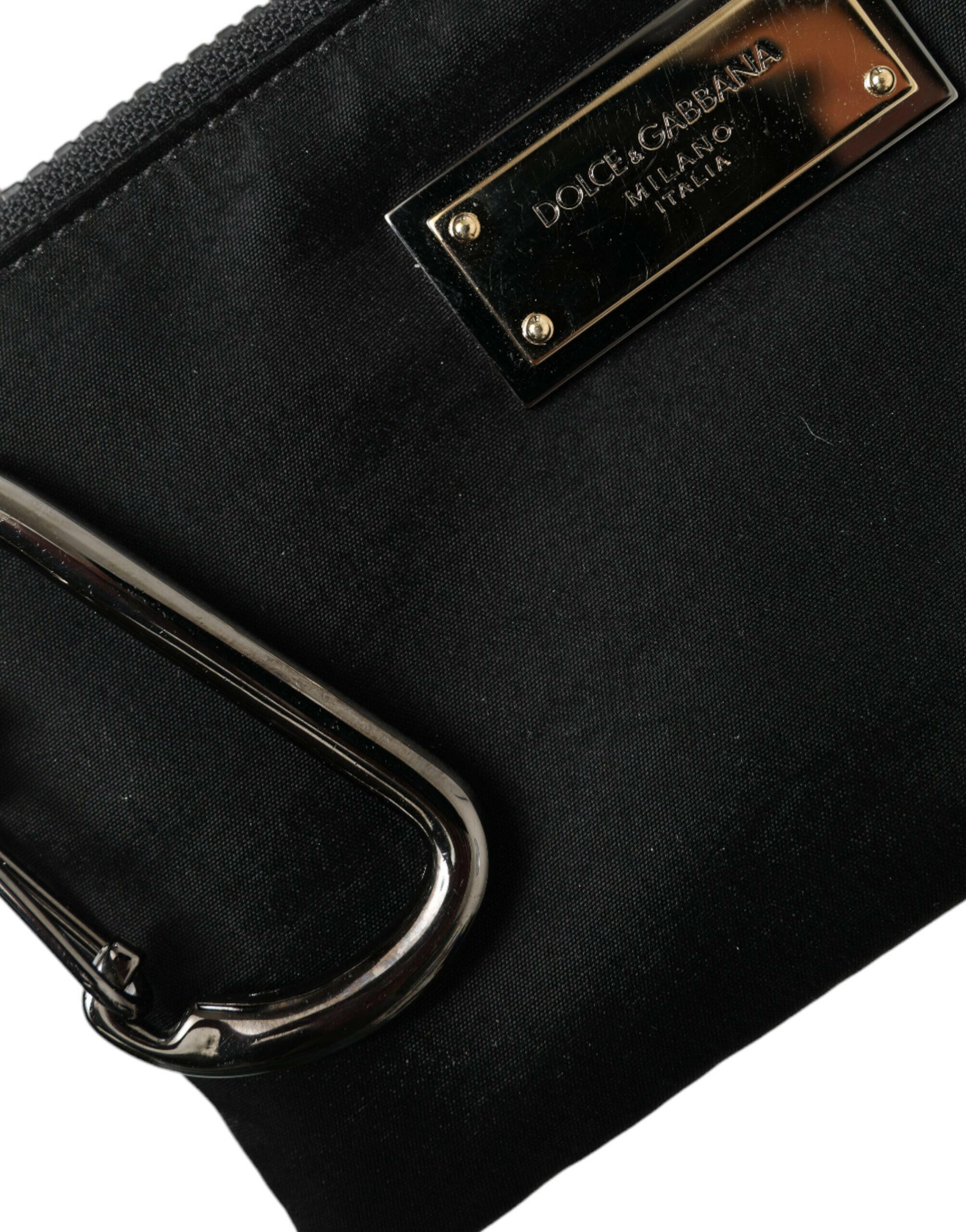 Dolce & Gabbana Black Nylon Logo Plaque Keyring Pouch Clutch Bag.