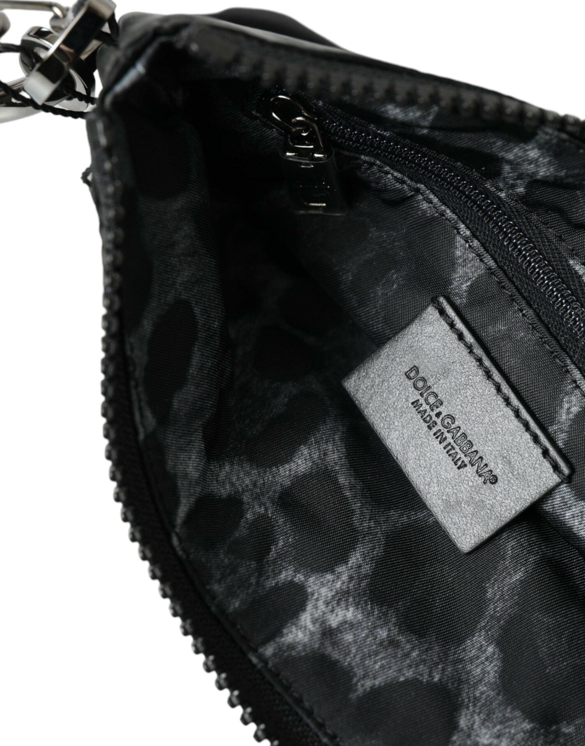 Dolce & Gabbana Black Nylon Logo Plaque Keyring Pouch Clutch Bag.