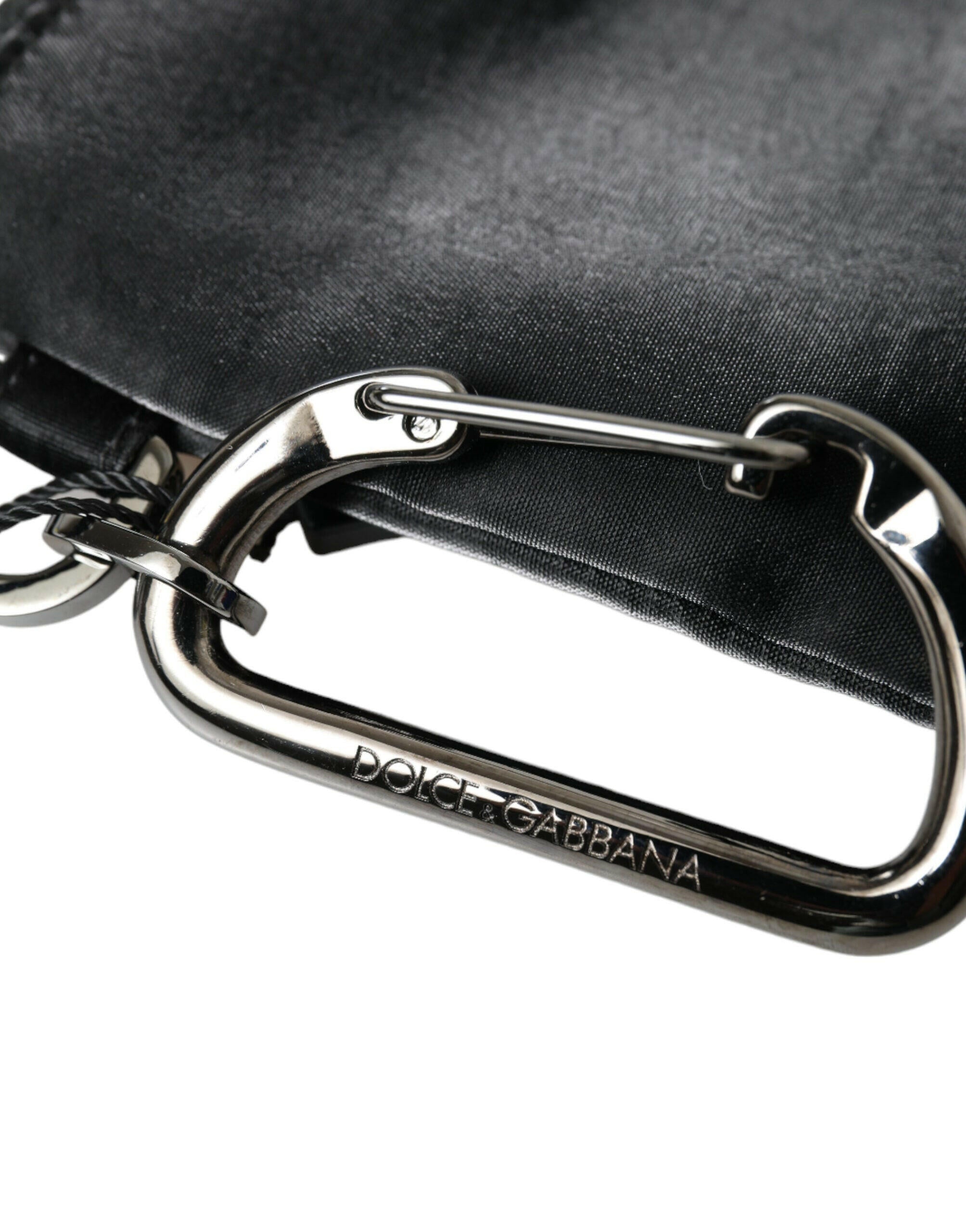 Dolce & Gabbana Black Nylon Logo Plaque Keyring Pouch Clutch Bag.