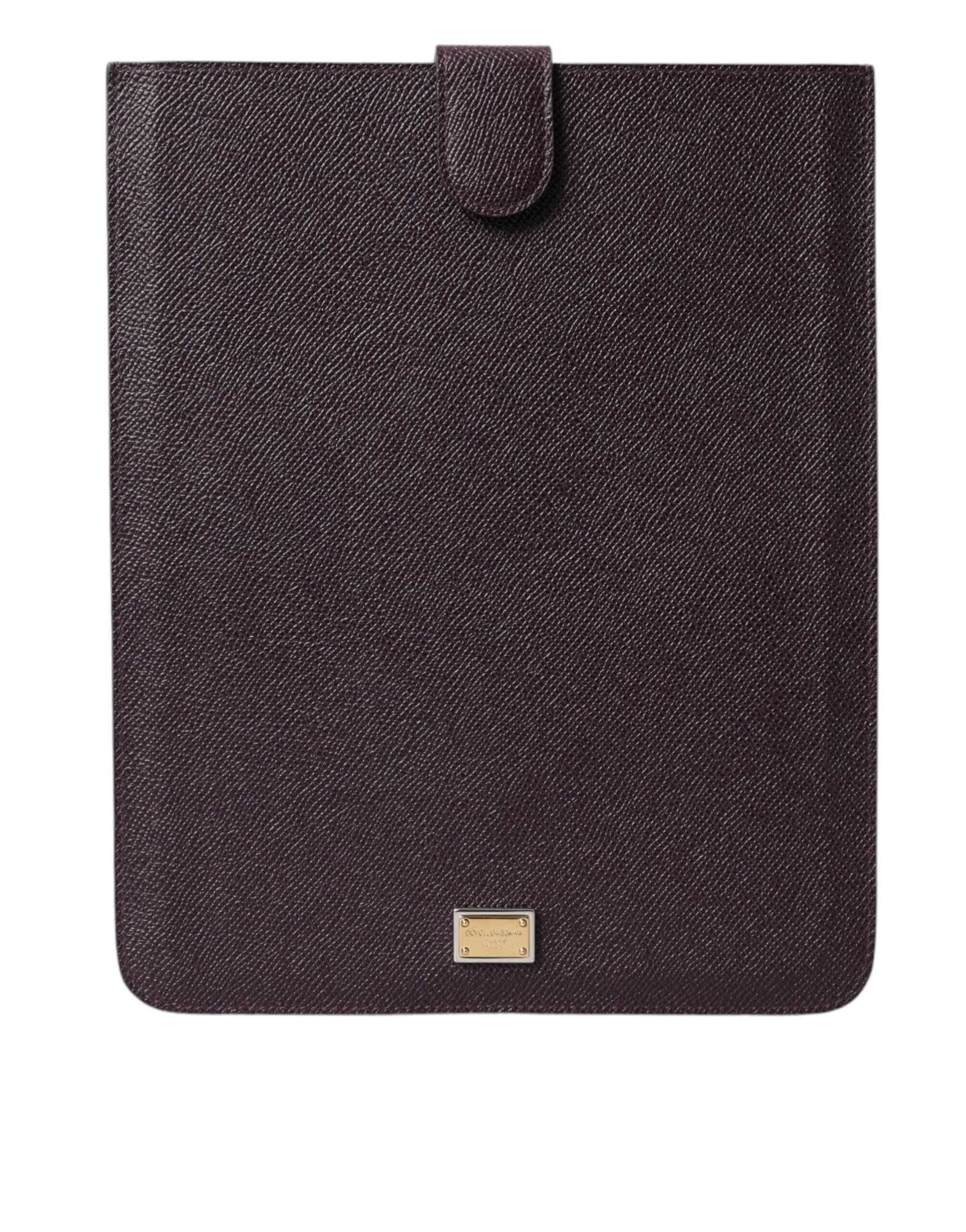 Dolce & Gabbana Dark Brown Leather Logo Plaque Cover Sleeve Tablet Case.