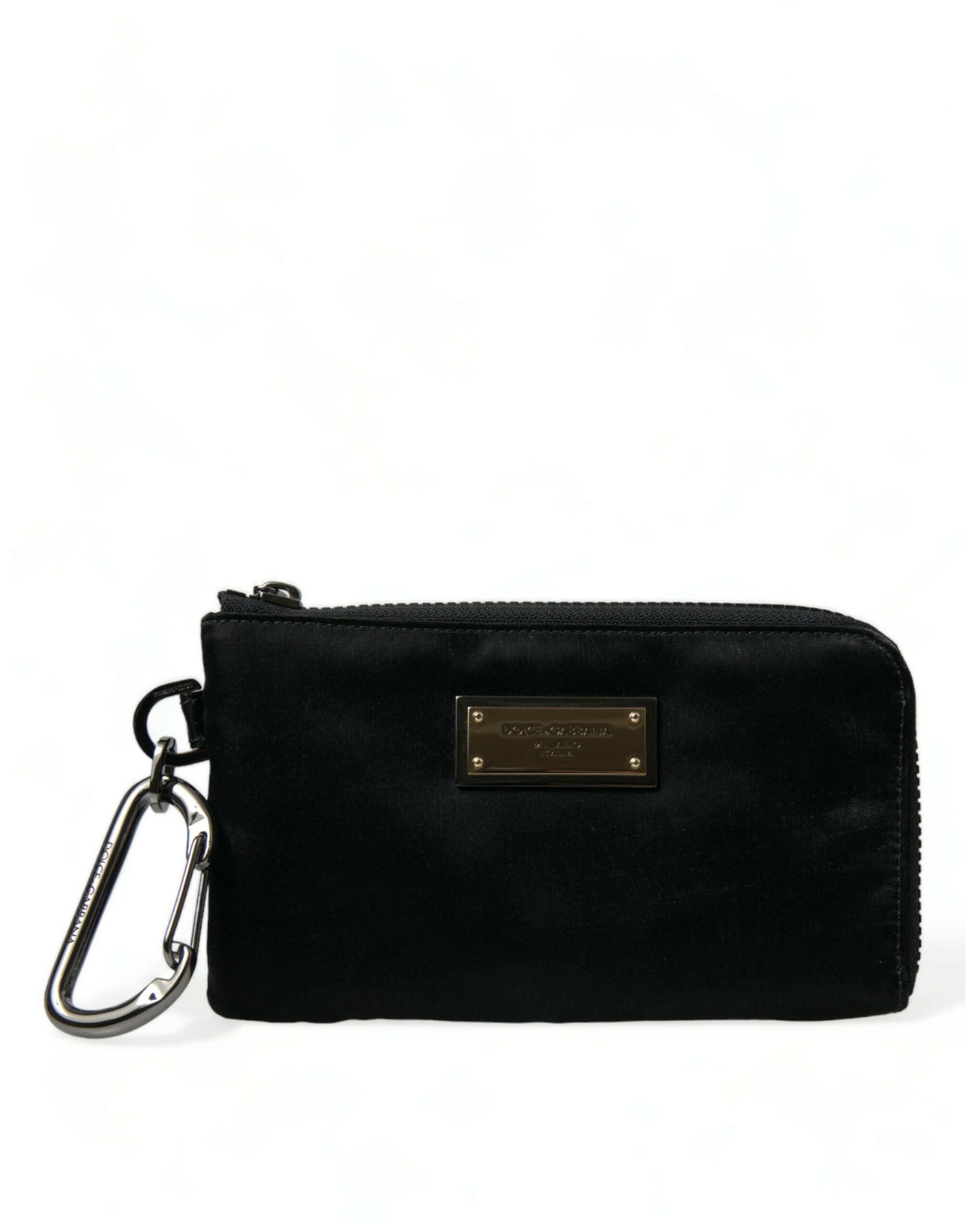 Dolce & Gabbana Black Nylon Logo Plaque Keyring Pouch Clutch Bag.