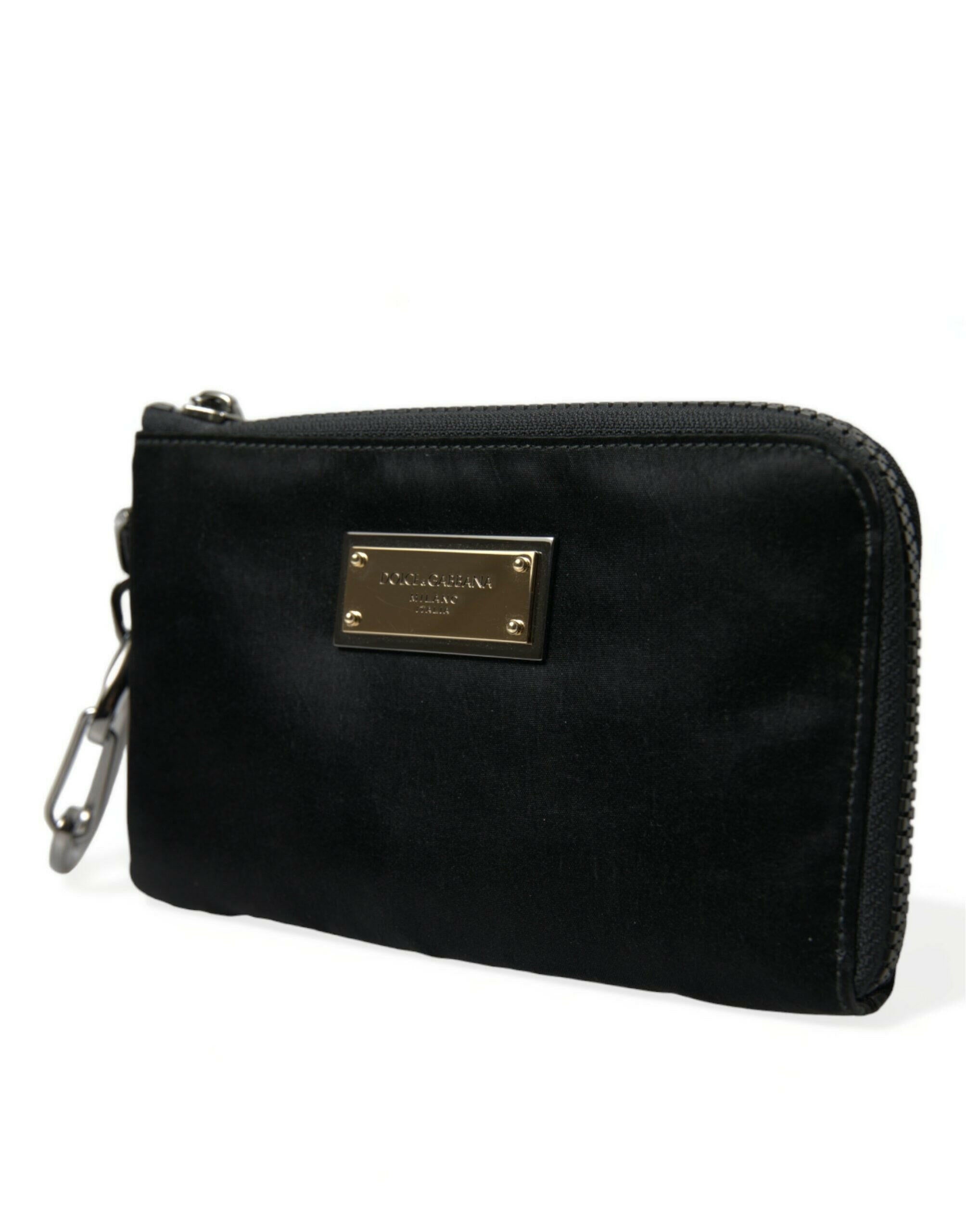 Dolce & Gabbana Black Nylon Logo Plaque Keyring Pouch Clutch Bag.