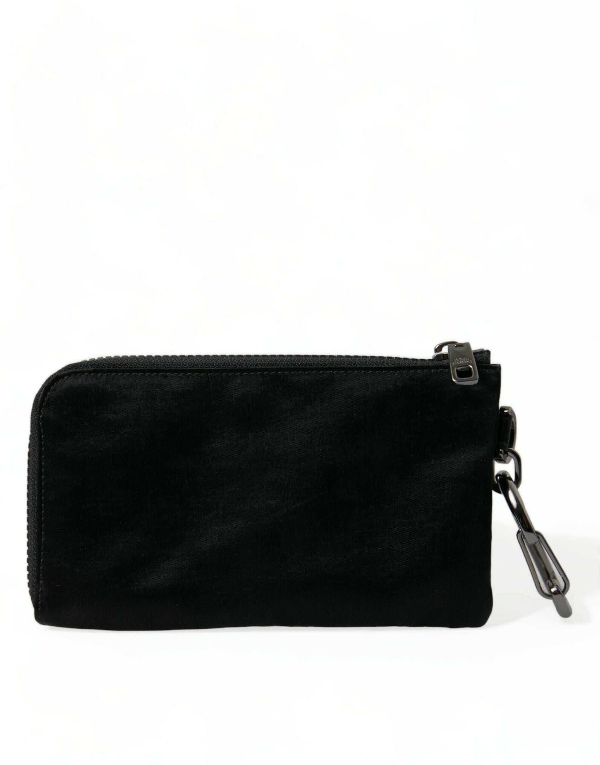 Dolce & Gabbana Black Nylon Logo Plaque Keyring Pouch Clutch Bag.