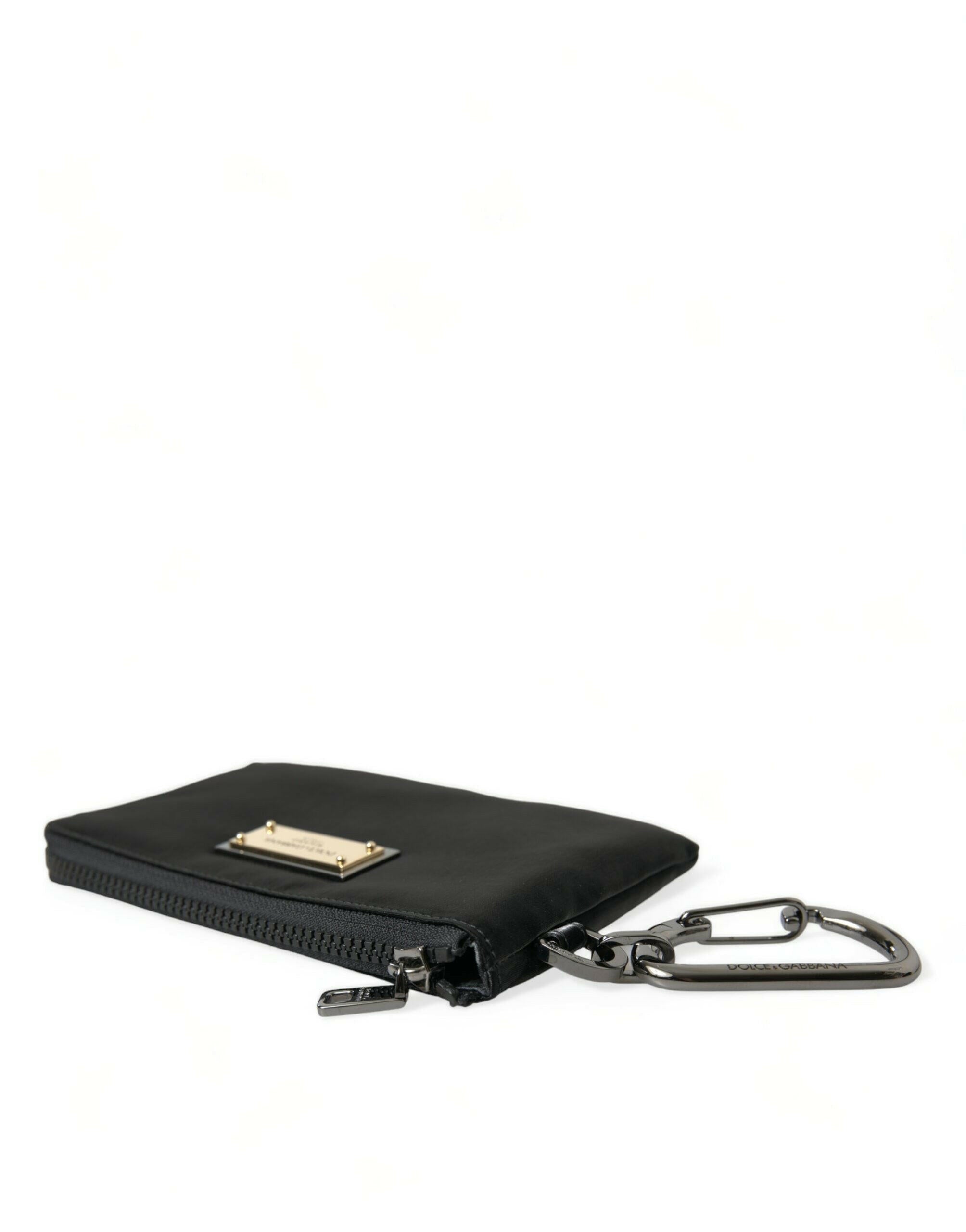Dolce & Gabbana Black Nylon Logo Plaque Keyring Pouch Clutch Bag.