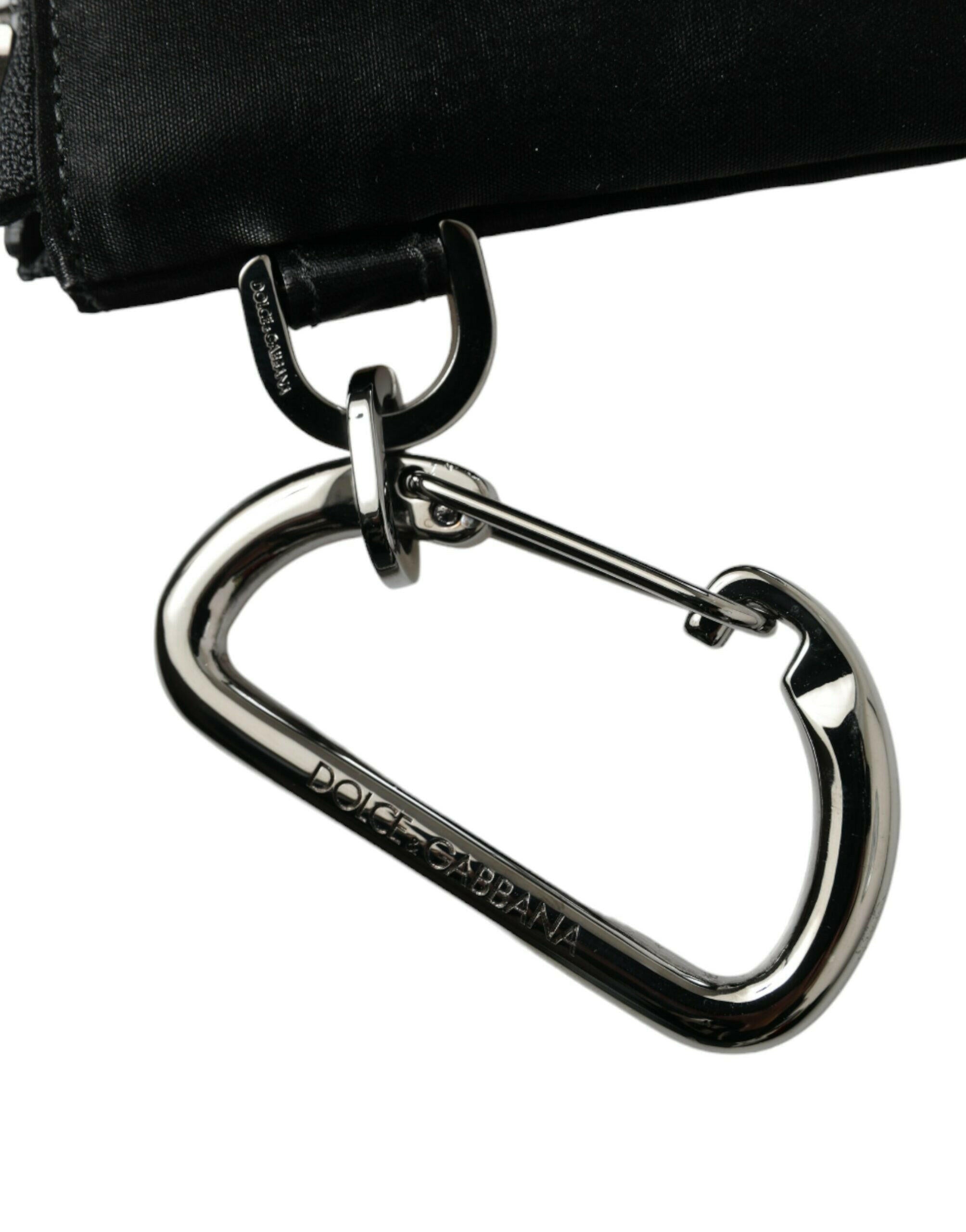 Dolce & Gabbana Black Nylon Logo Plaque Keyring Pouch Clutch Bag.