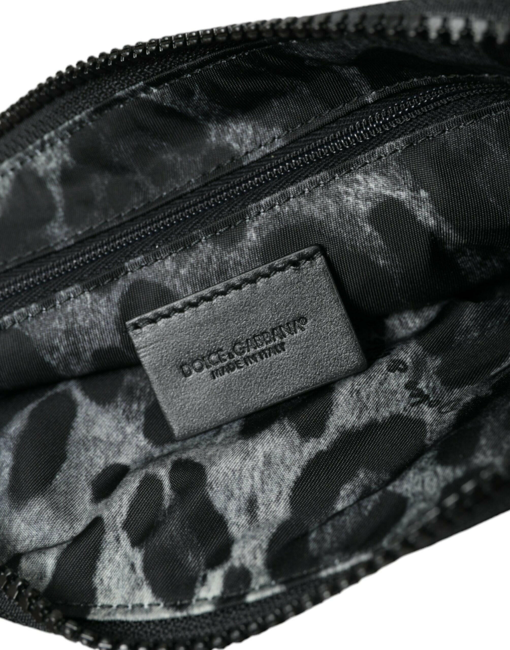 Dolce & Gabbana Black Nylon Logo Plaque Keyring Pouch Clutch Bag.