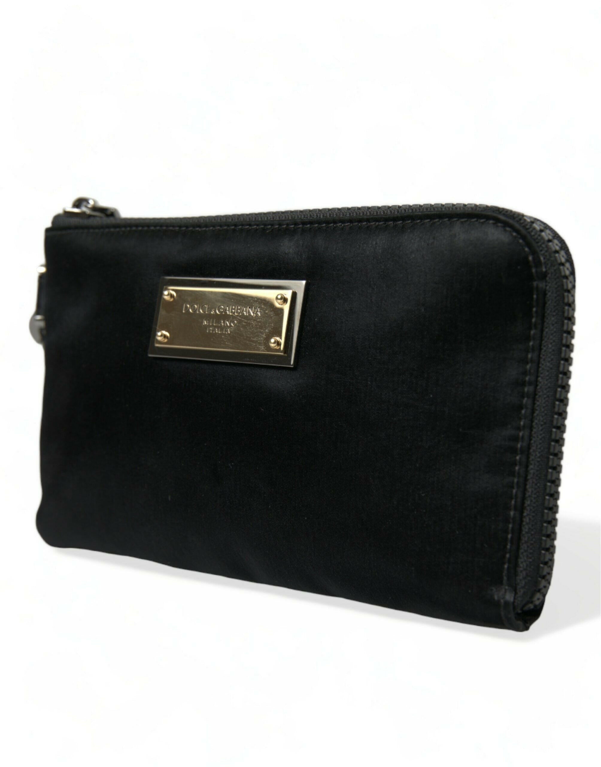 Dolce & Gabbana Black Nylon Logo Plaque Keyring Pouch Clutch Bag.
