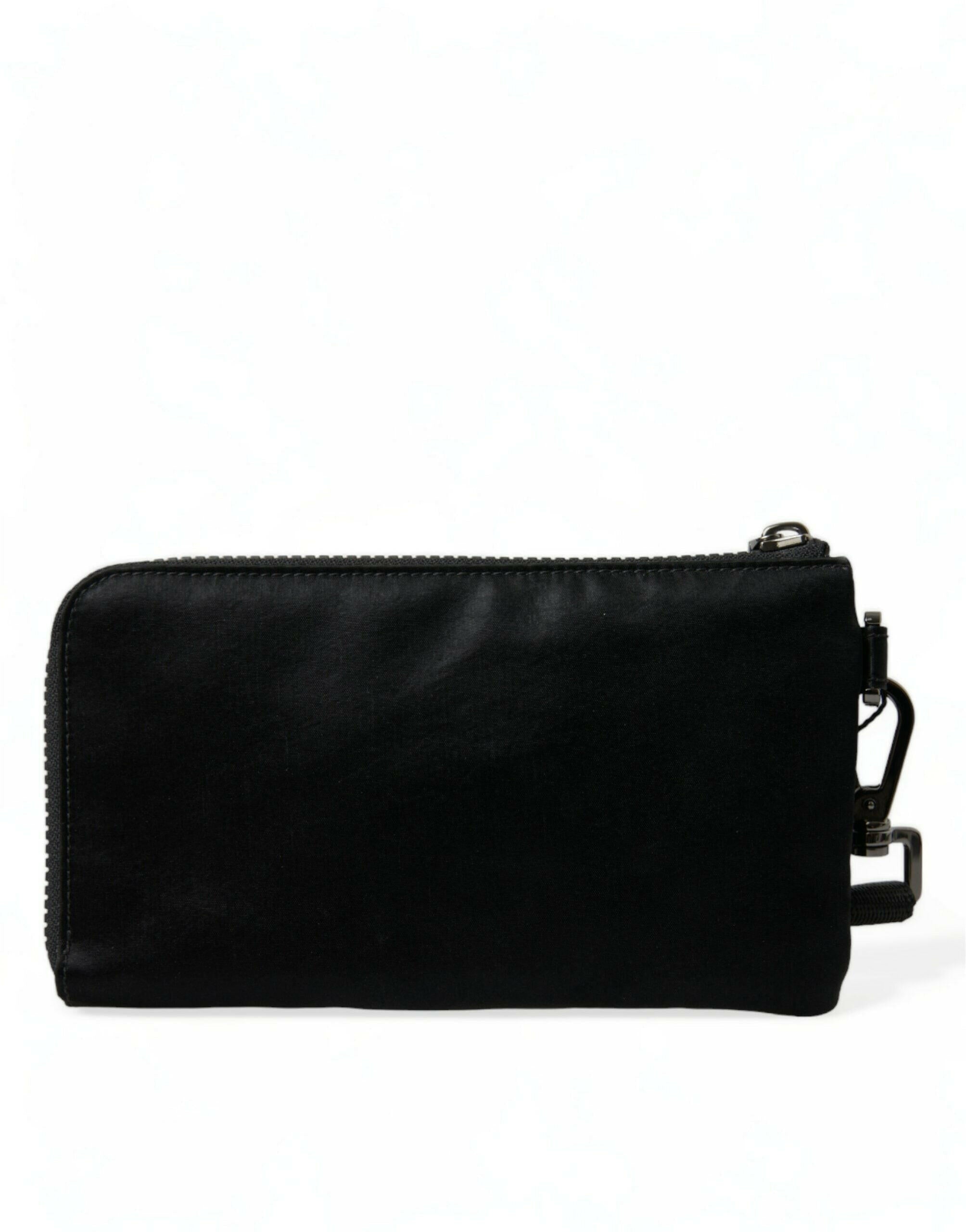 Dolce & Gabbana Black Nylon Logo Plaque Keyring Pouch Clutch Bag.