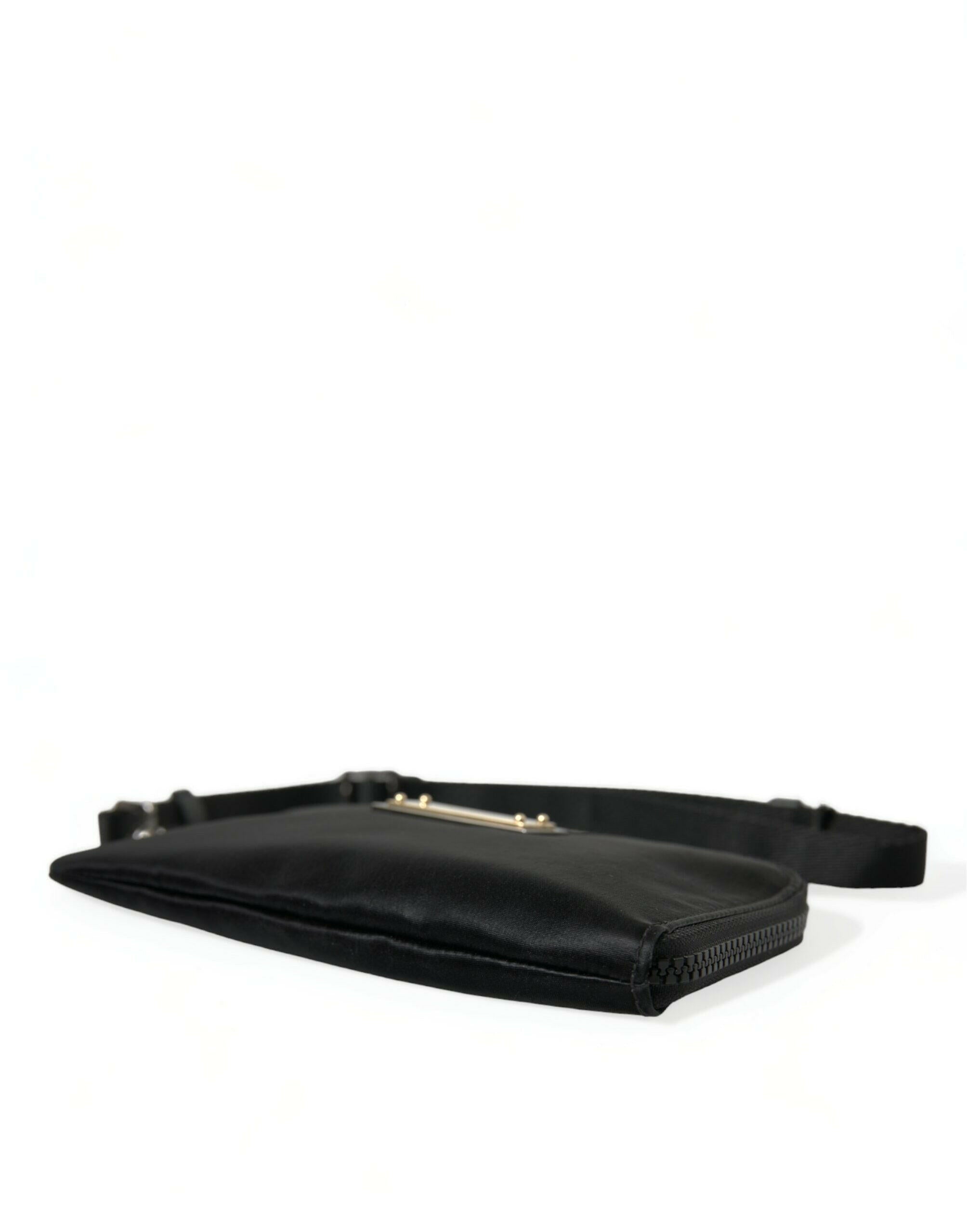 Dolce & Gabbana Black Nylon Logo Plaque Keyring Pouch Clutch Bag.