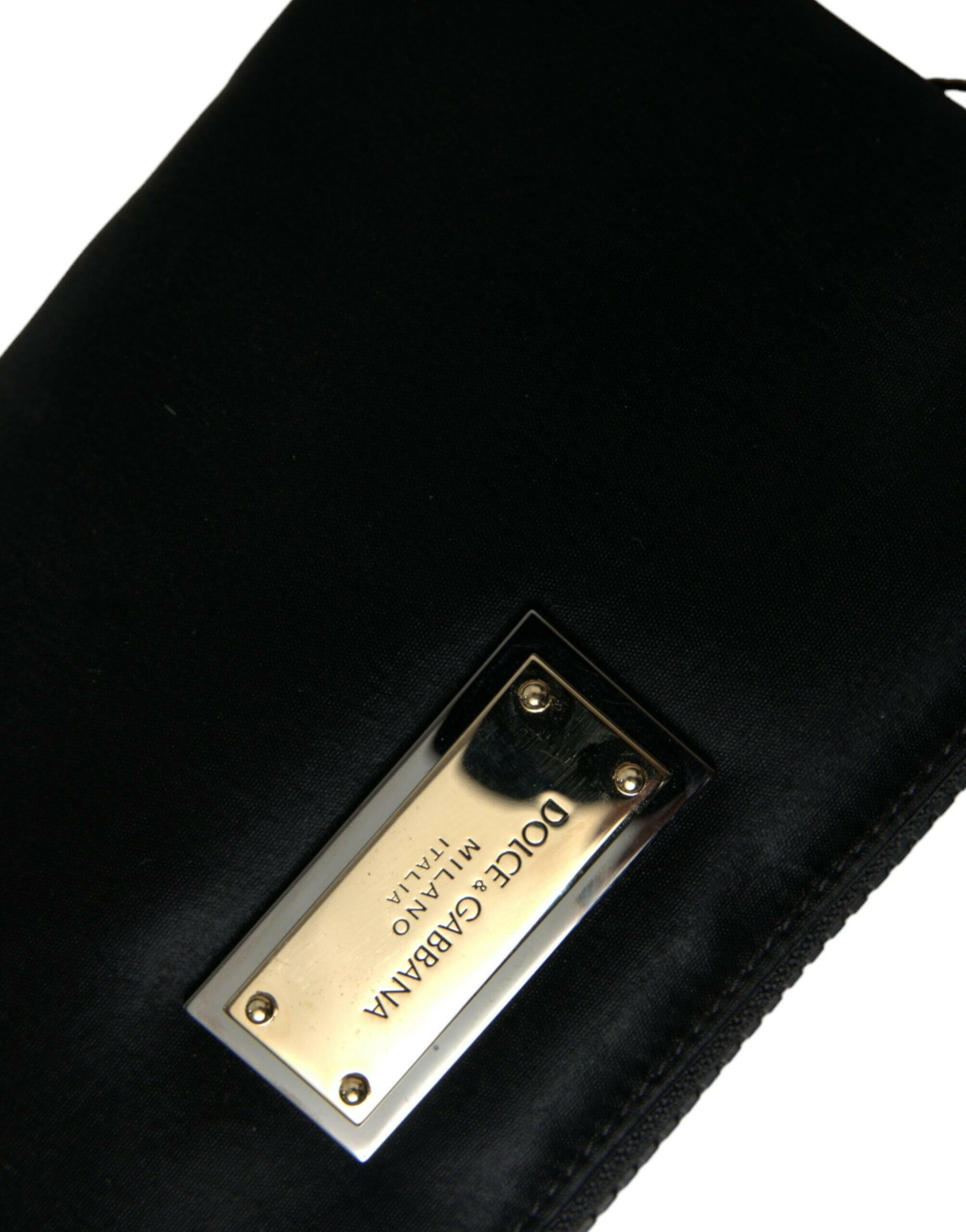 Dolce & Gabbana Black Nylon Logo Plaque Keyring Pouch Clutch Bag.