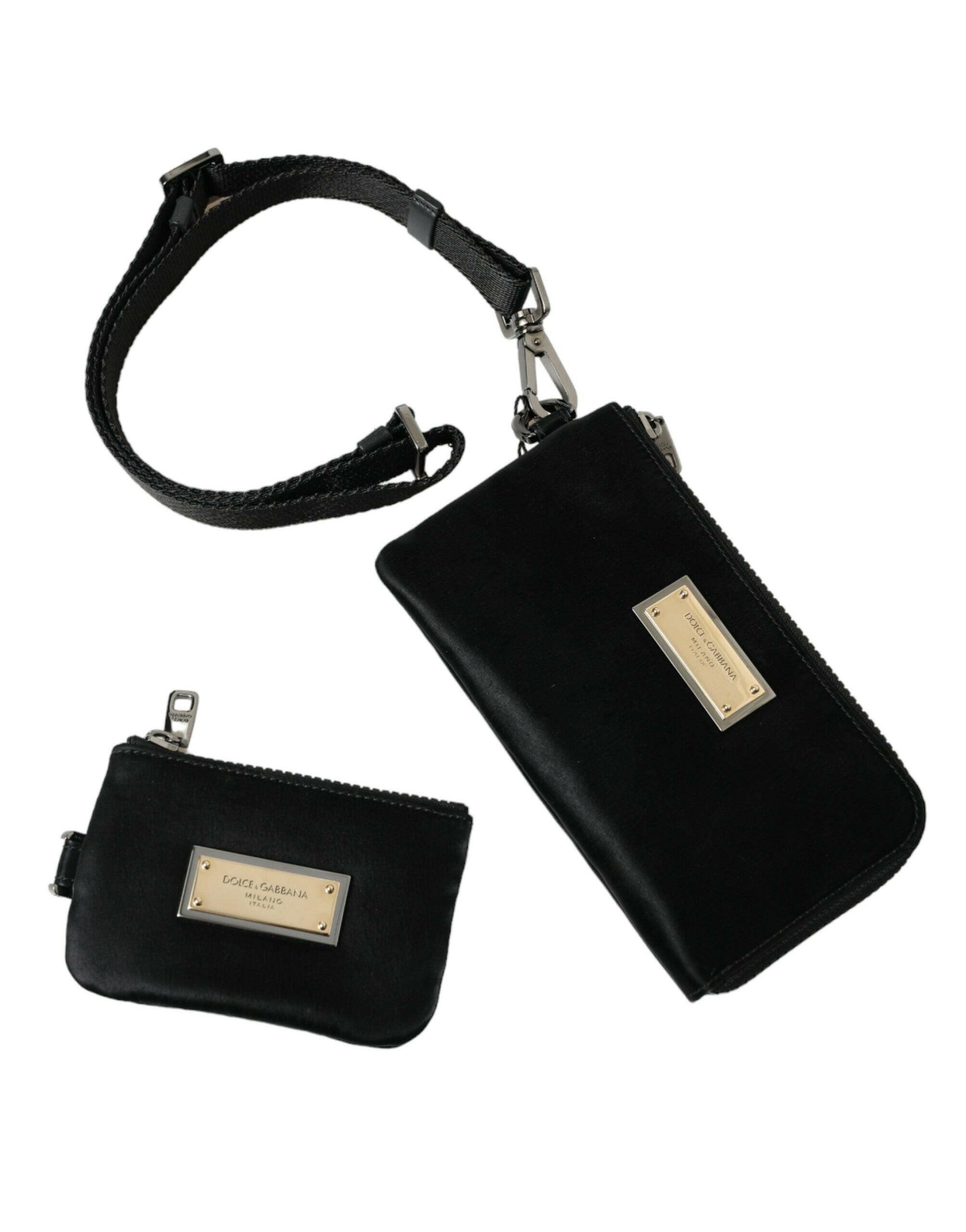 Dolce & Gabbana Black Nylon Logo Plaque Keyring Pouch Clutch Bag.