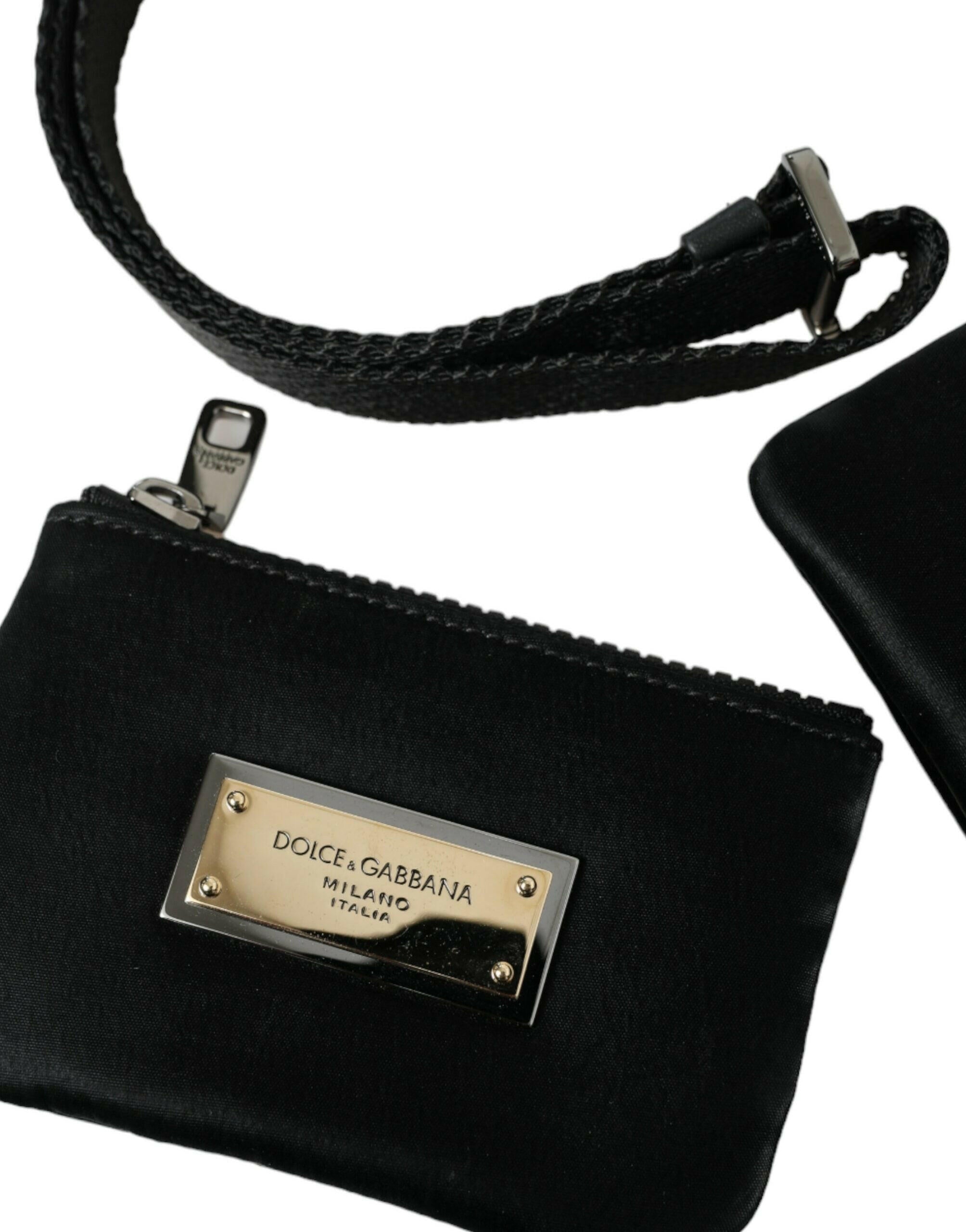 Dolce & Gabbana Black Nylon Logo Plaque Keyring Pouch Clutch Bag.