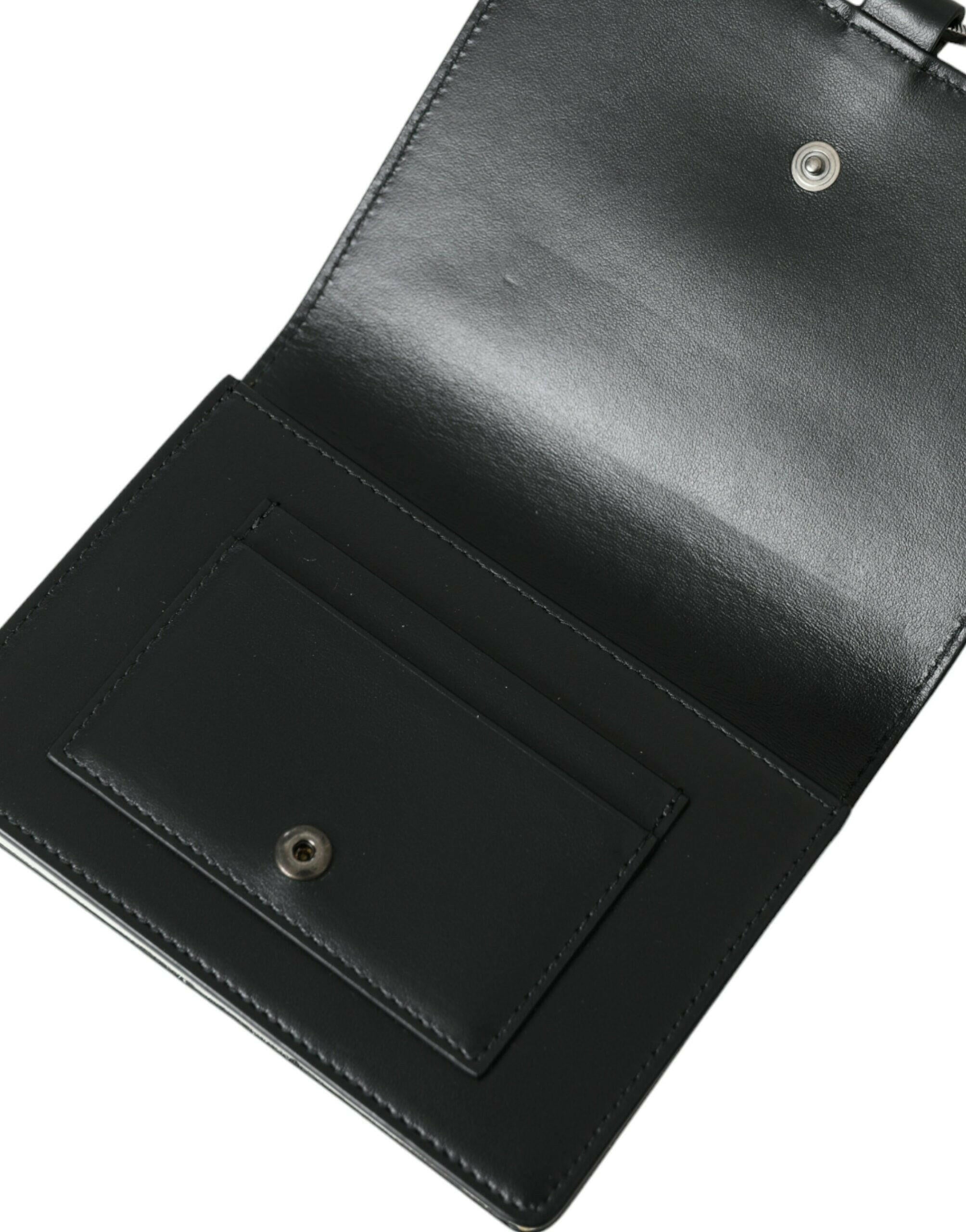 Dolce & Gabbana Black White Leather Crystal Embellished Cardholder Wallet.