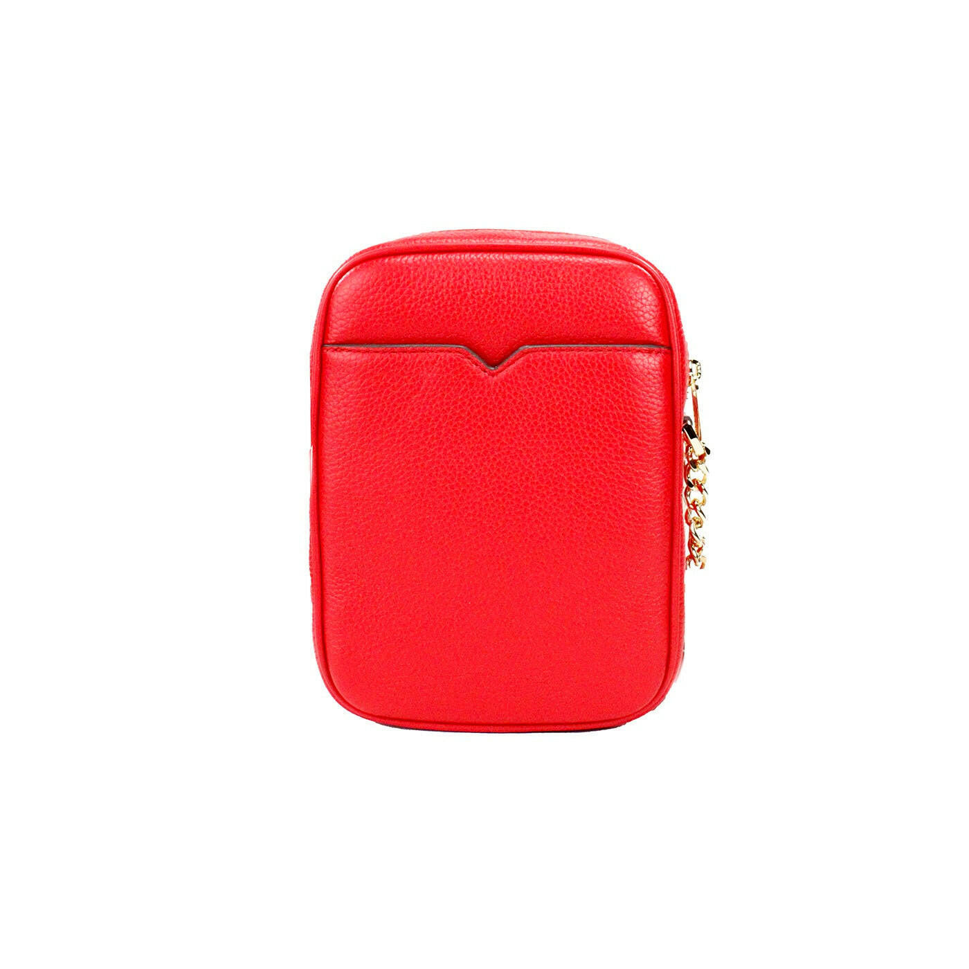 Michael Kors Jet Set Bright Red Pebbled Leather North South Chain Crossbody Bag.