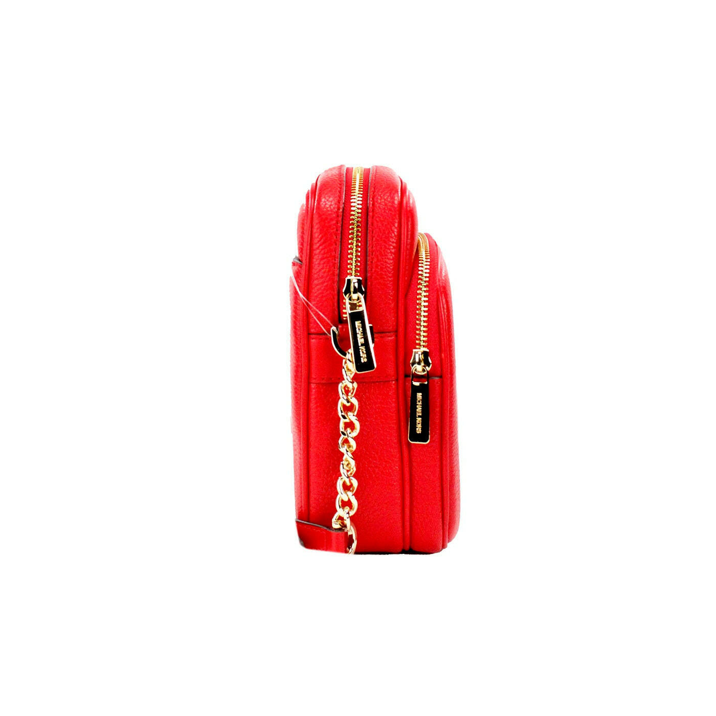 Michael Kors Jet Set Bright Red Pebbled Leather North South Chain Crossbody Bag.