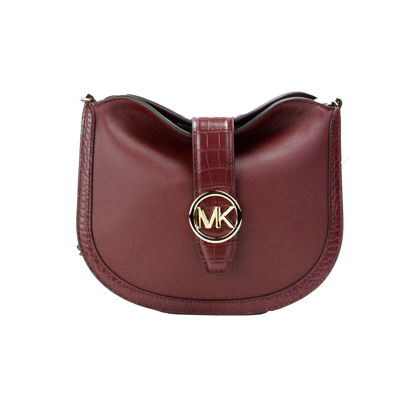 Michael Kors Gabby Small Dark Cherry Leather Foldover Hobo Crossbody Bag.