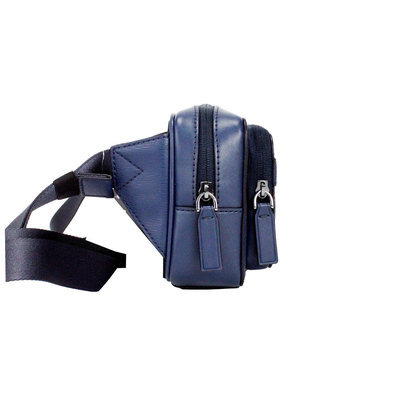 Michael Kors Cooper Small Navy Blue Smooth Leather Double Zip Belt Bag.
