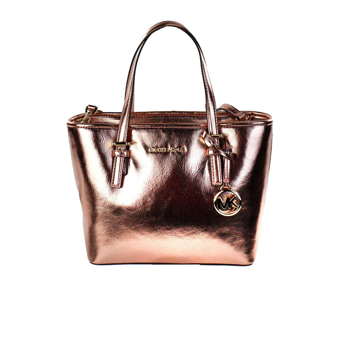 Michael Kors Jet Set Primrose Metallic XS Carryall Top Zip Tote Bag Purse.