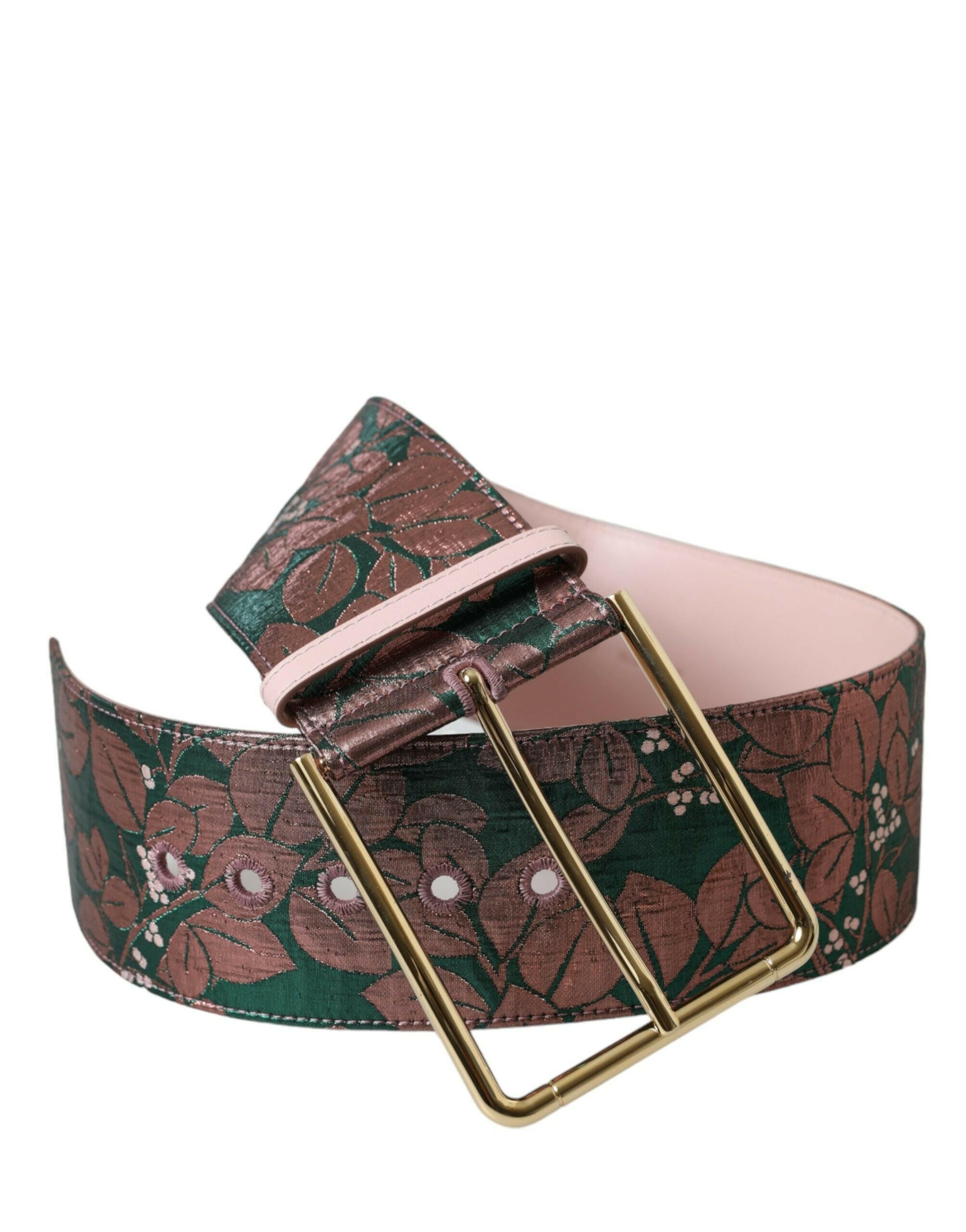 Dolce & Gabbana Multicolor Floral Jacquard Lurex Gold Buckle Belt.