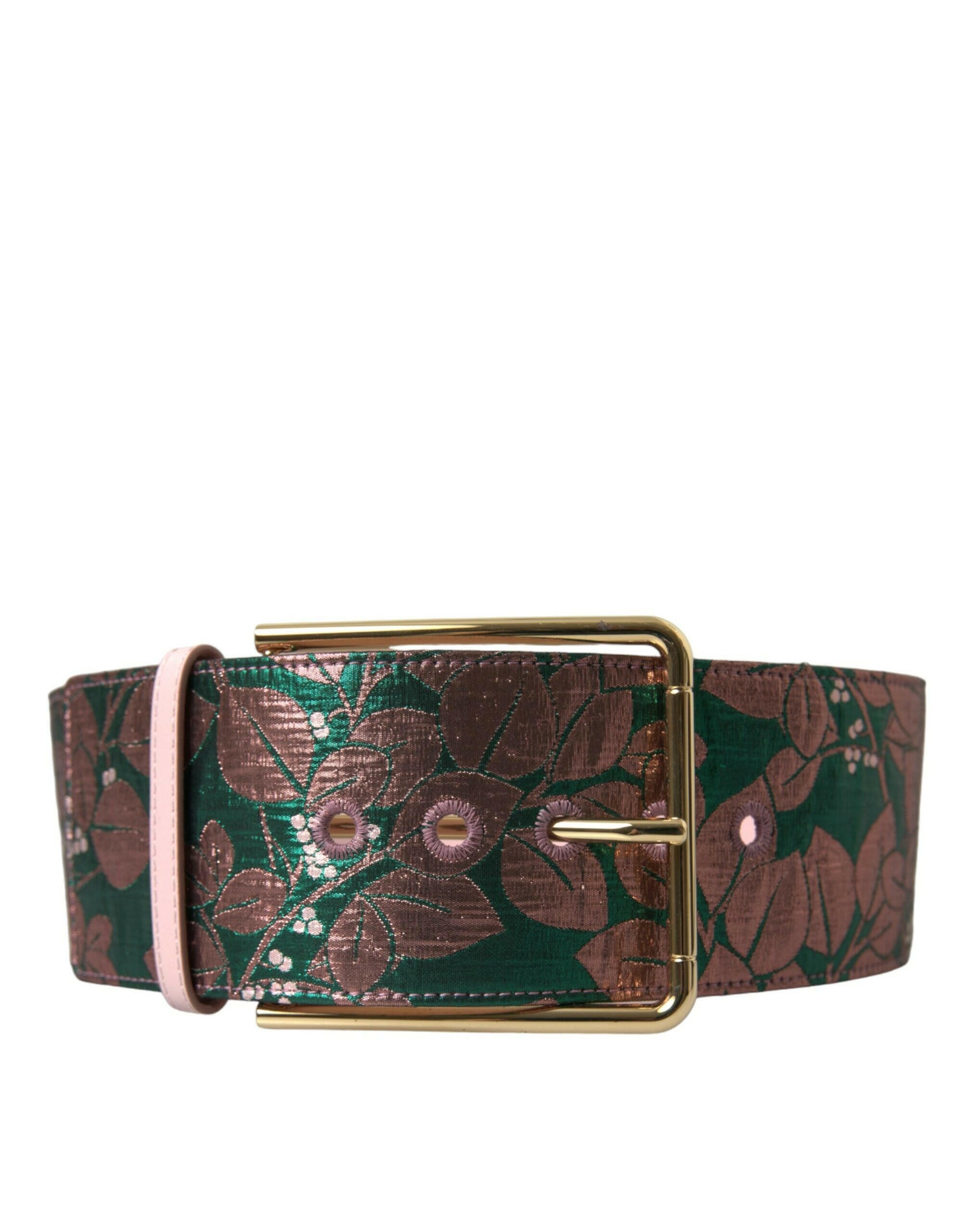 Dolce & Gabbana Multicolor Floral Jacquard Lurex Gold Buckle Belt.