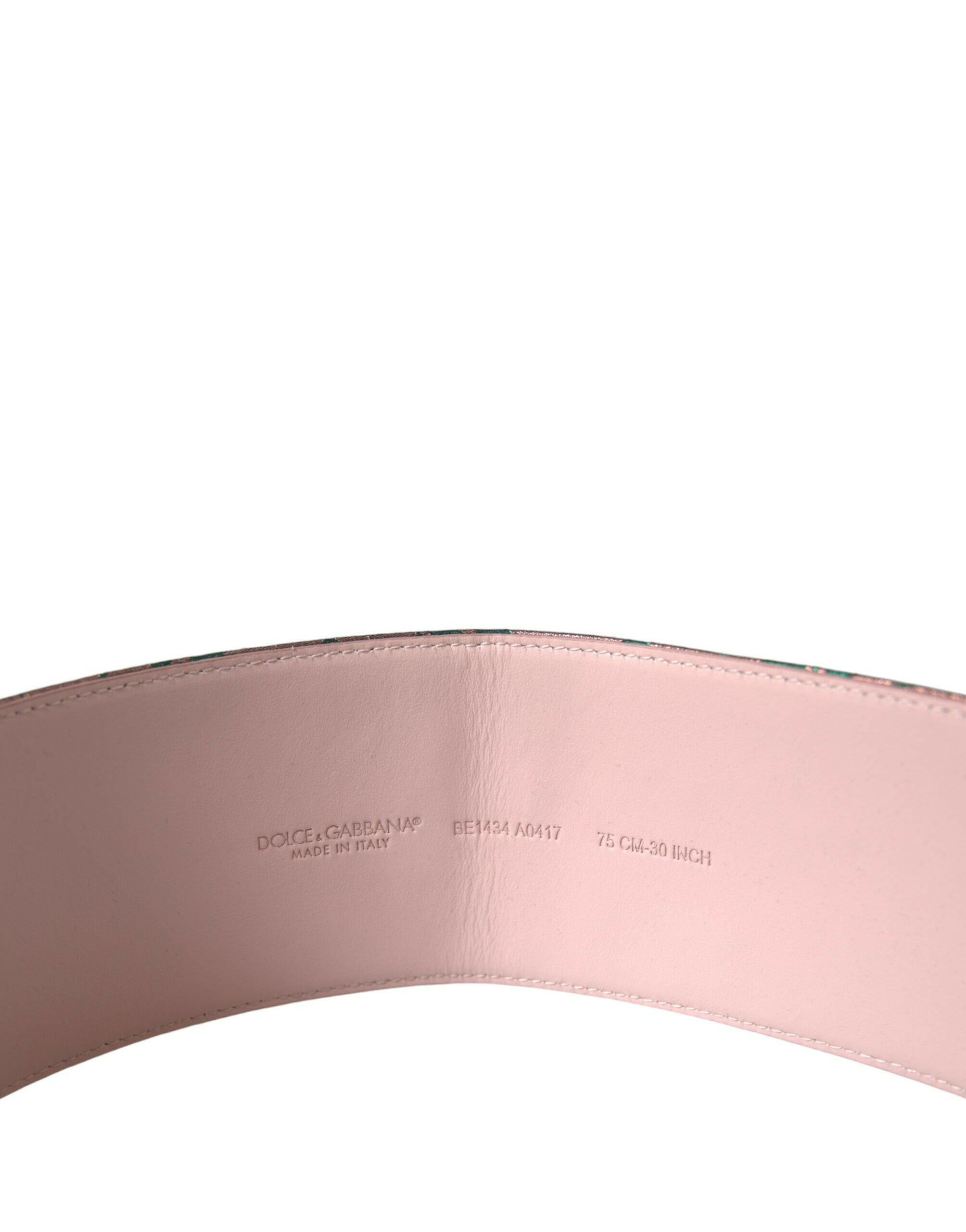 Dolce & Gabbana Multicolor Floral Jacquard Lurex Gold Buckle Belt.