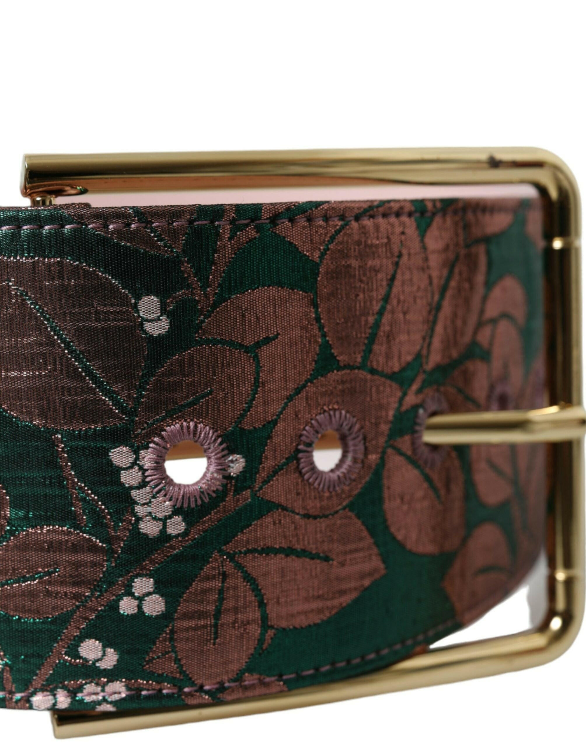 Dolce & Gabbana Multicolor Floral Jacquard Lurex Gold Buckle Belt.