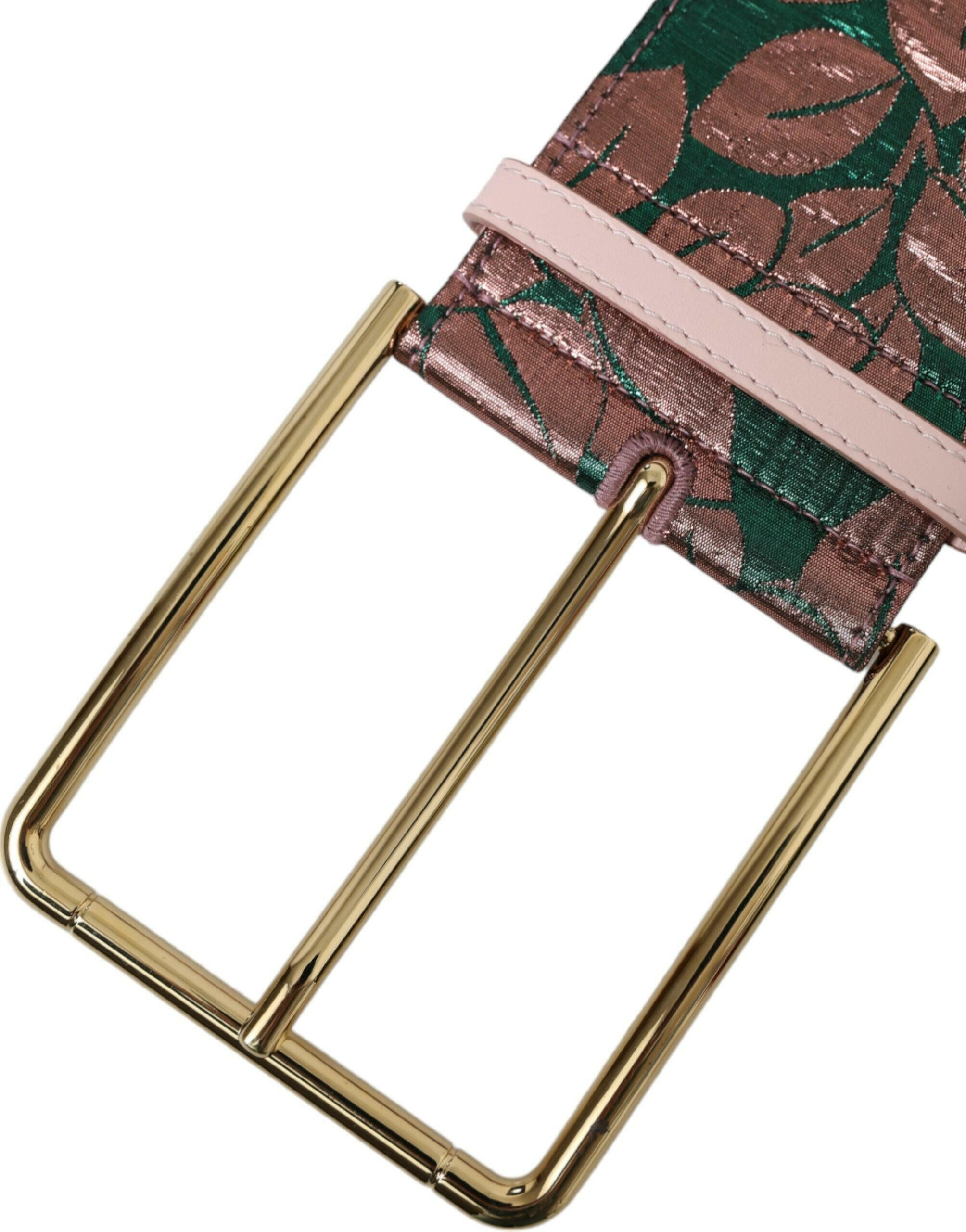 Dolce & Gabbana Multicolor Floral Jacquard Lurex Gold Buckle Belt.