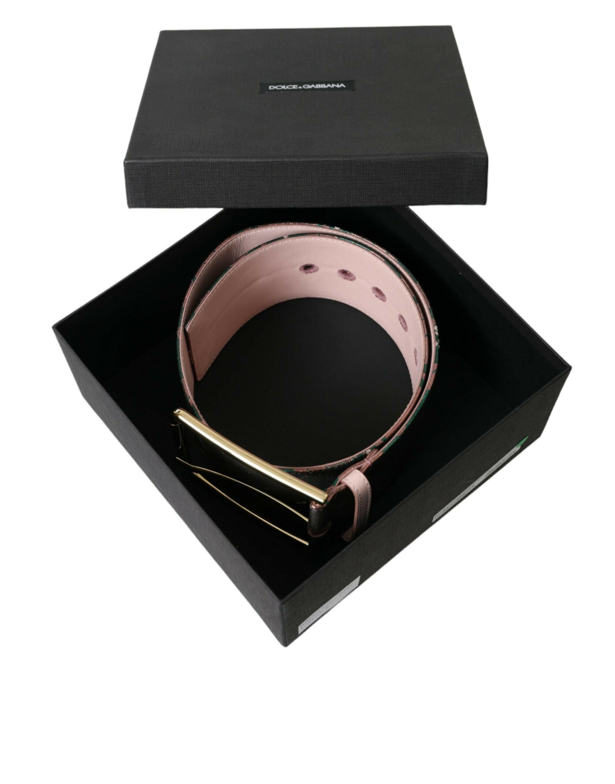 Dolce & Gabbana Multicolor Floral Jacquard Lurex Gold Buckle Belt.
