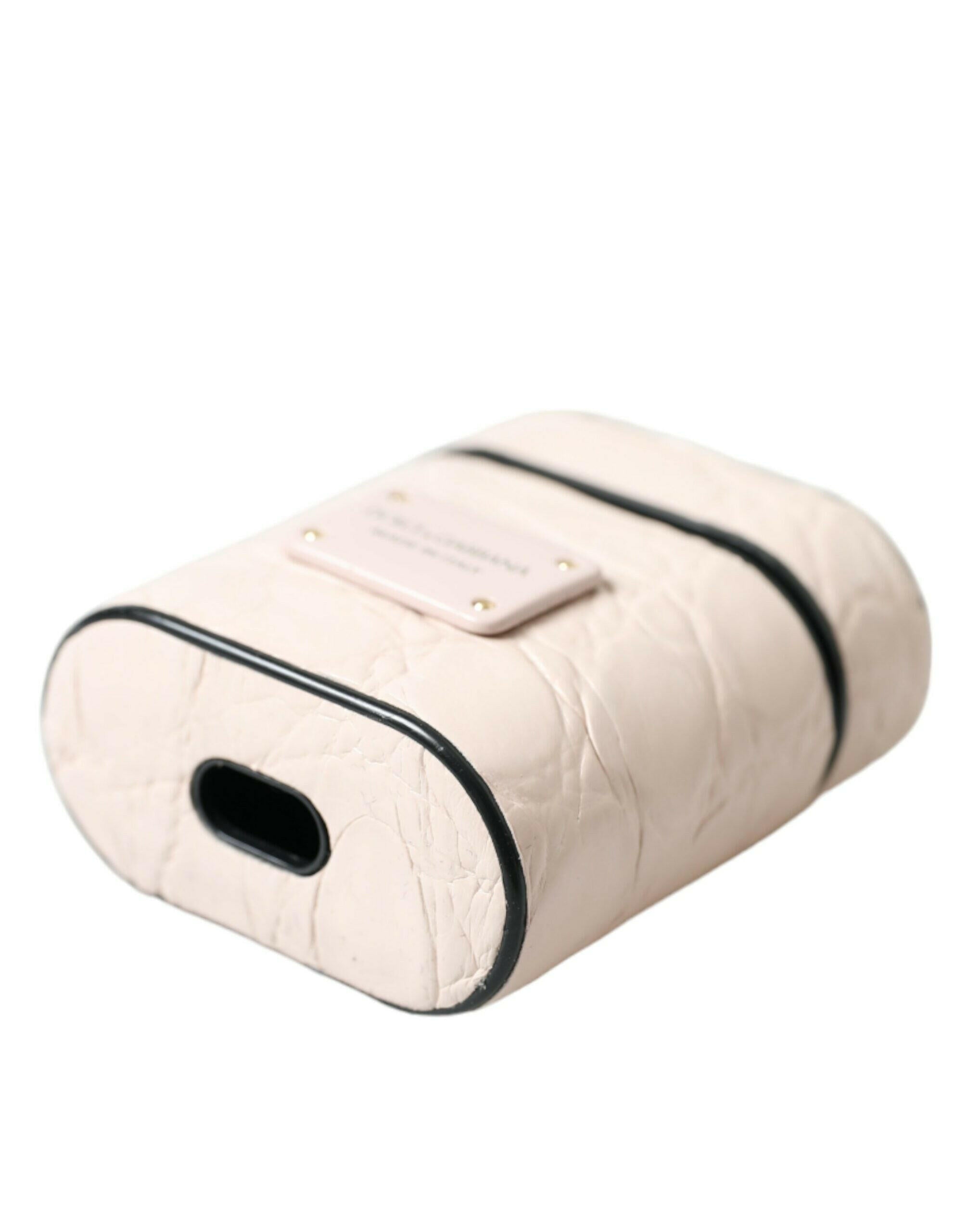Dolce & Gabbana Light Pink Calf Leather Metal Logo Plaque Airpods Case.