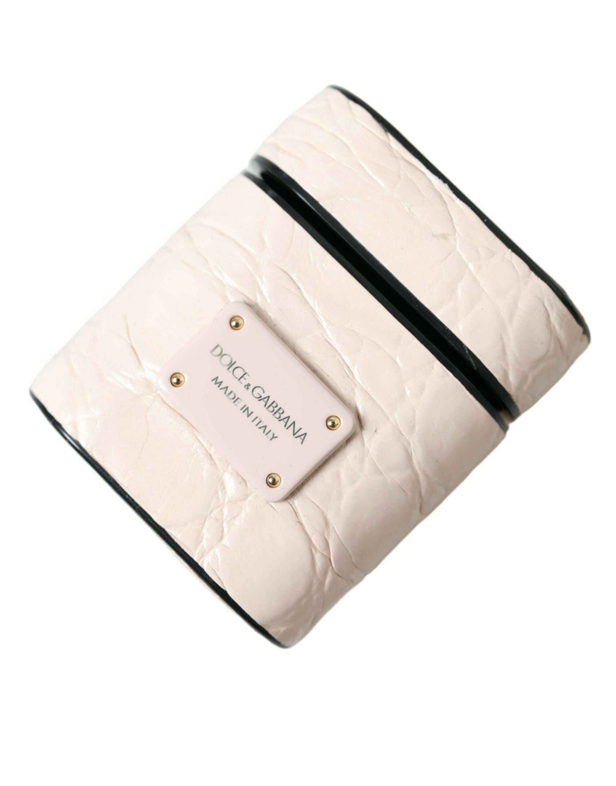 Dolce & Gabbana Light Pink Calf Leather Metal Logo Plaque Airpods Case.