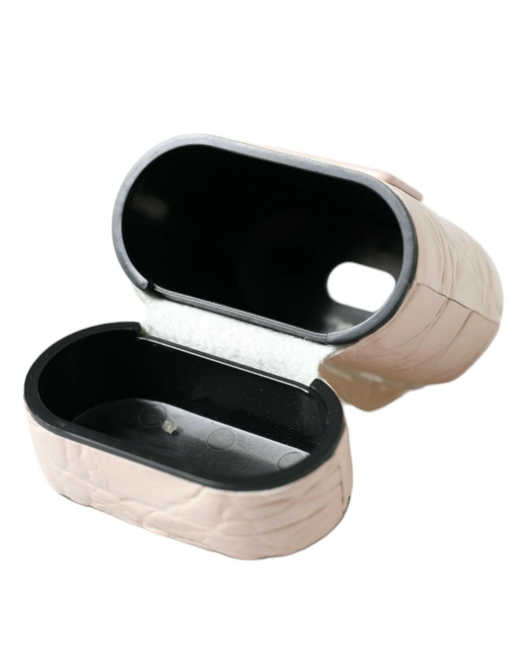 Dolce & Gabbana Light Pink Calf Leather Metal Logo Plaque Airpods Case.