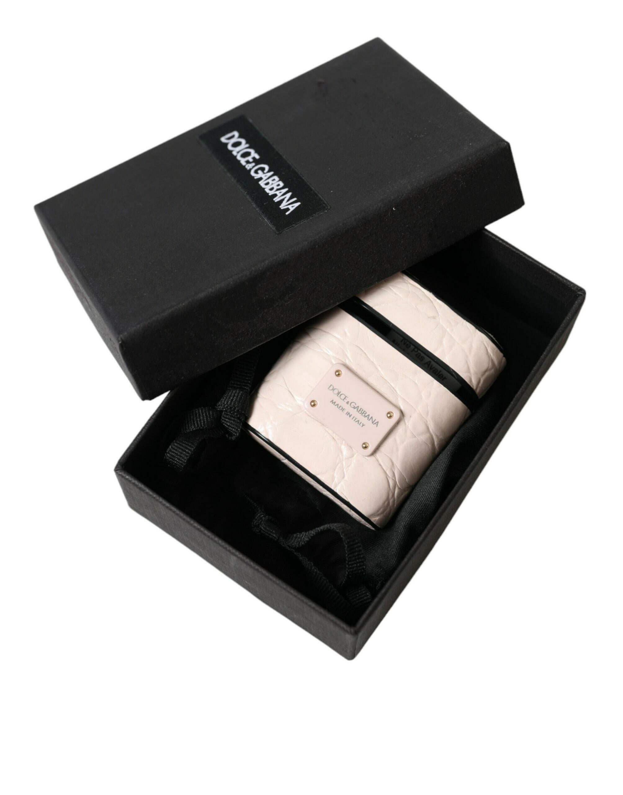 Dolce & Gabbana Light Pink Calf Leather Metal Logo Plaque Airpods Case.