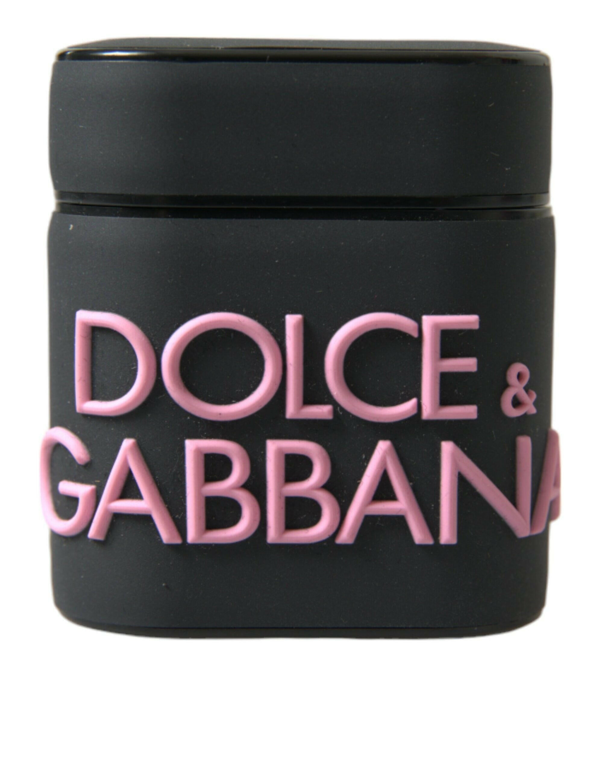 Dolce & Gabbana Black Pink Silicone Embossed Logo Airpods Case.