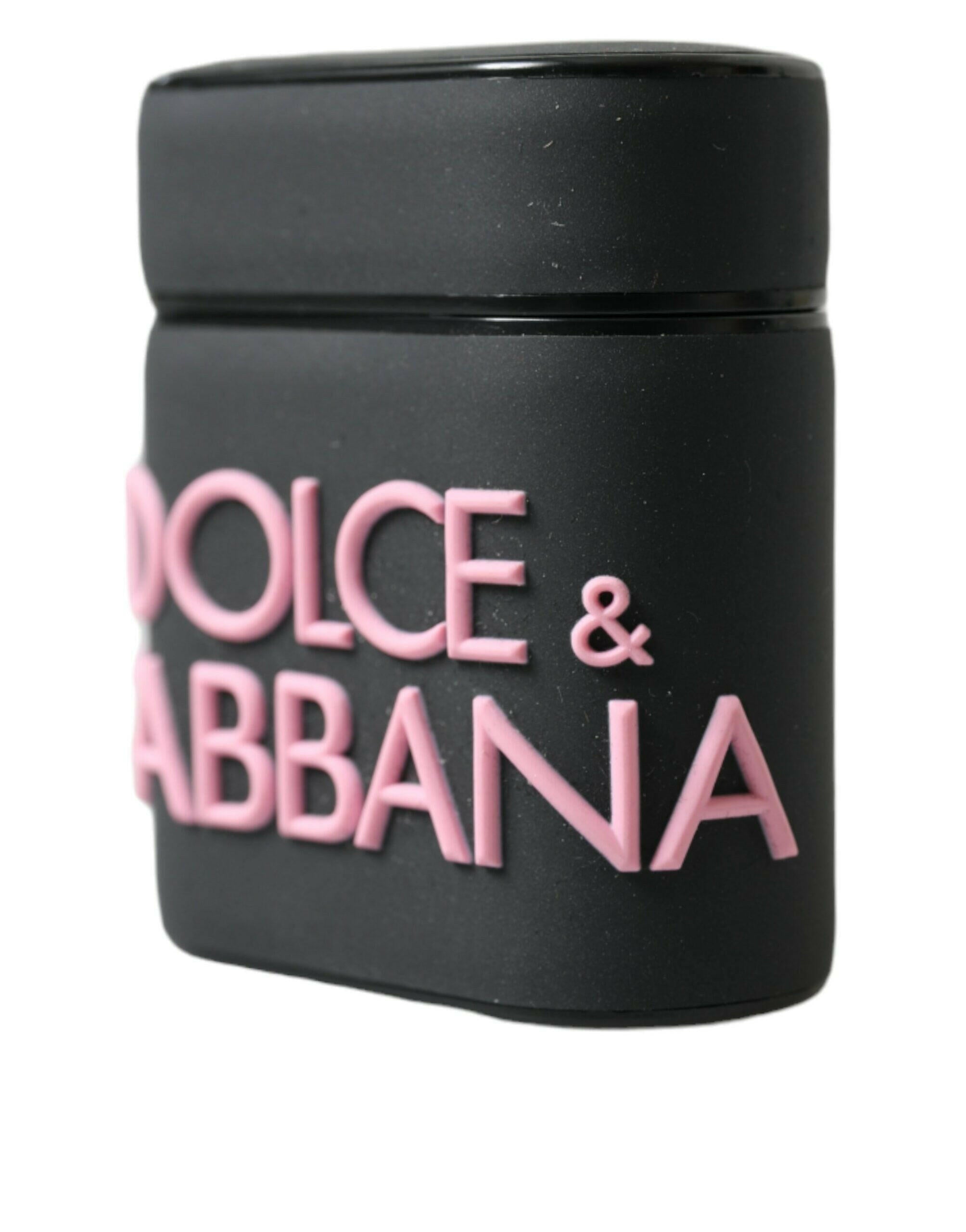Dolce & Gabbana Black Pink Silicone Embossed Logo Airpods Case.